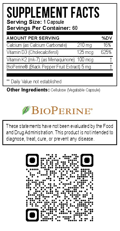 PREVENTING DECLINE BalanceFit 100mcg Vitamin K2 + Vitamin D3 Capsules, 60 Count