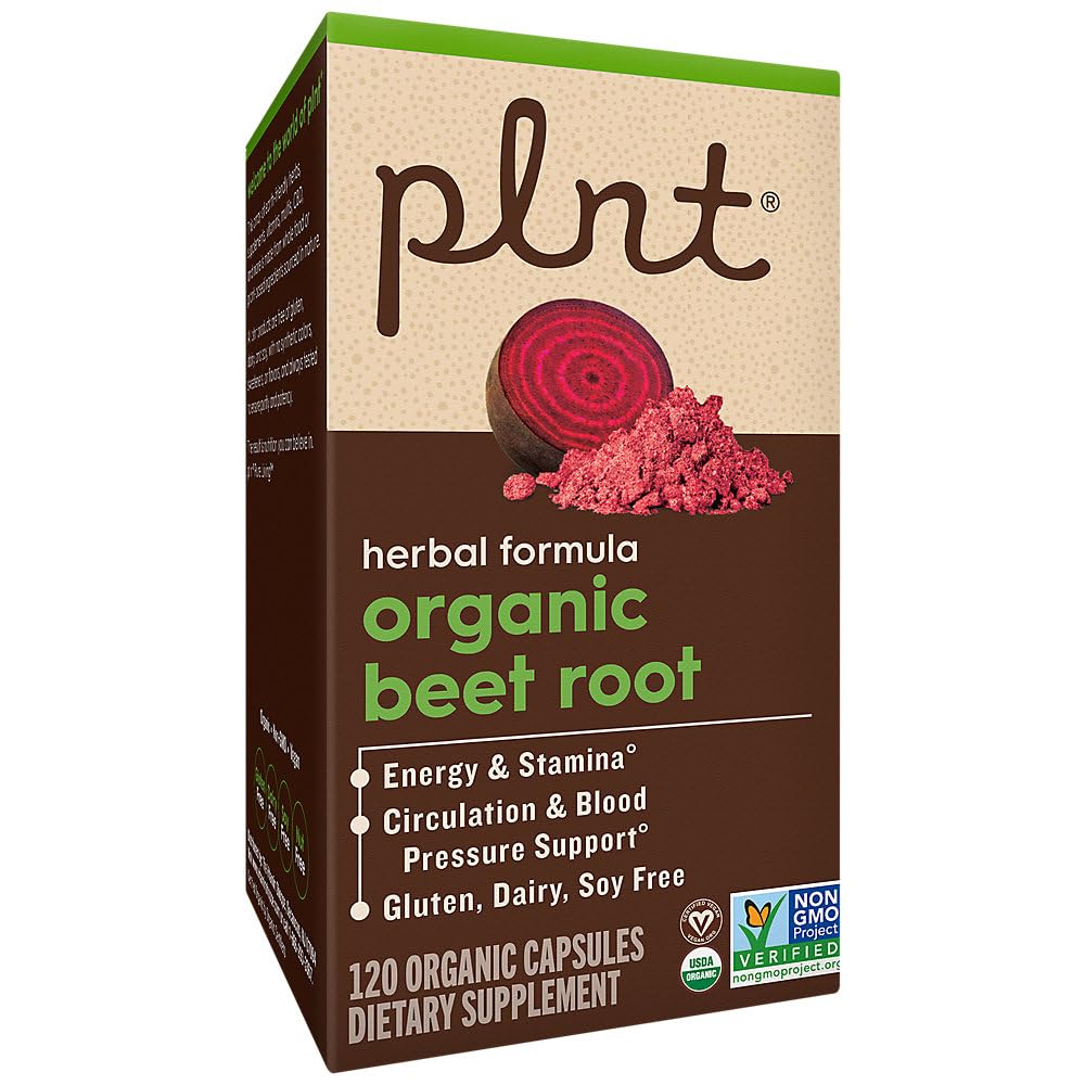 plnt Organic Beet Root for Circulation & Blood Pressure Support 1000 mg Vegetarian Capsules, 120 Count