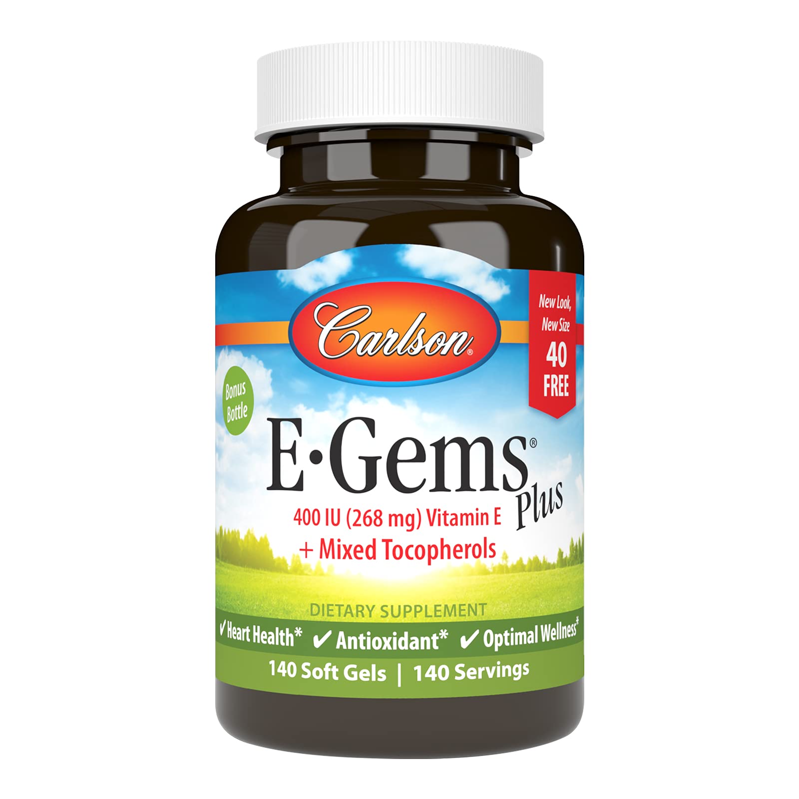 Carlson E-Gems Plus 400 IU Natural-Source Vitamin E Softgels, 140 Softgels