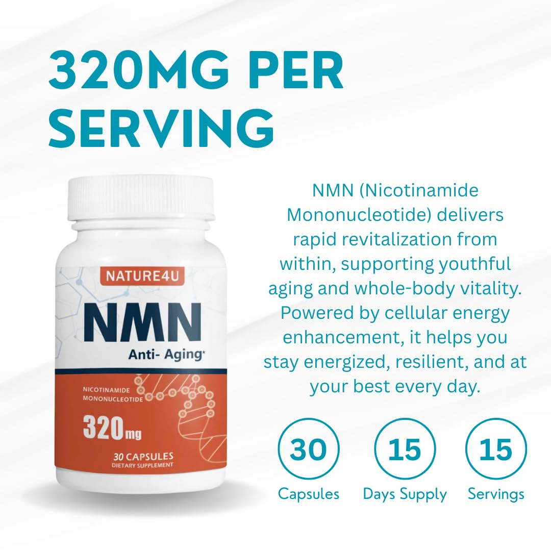 Nature4U NMN Nicotinamide Mononucleotide 320mg Capsule, 30 Count