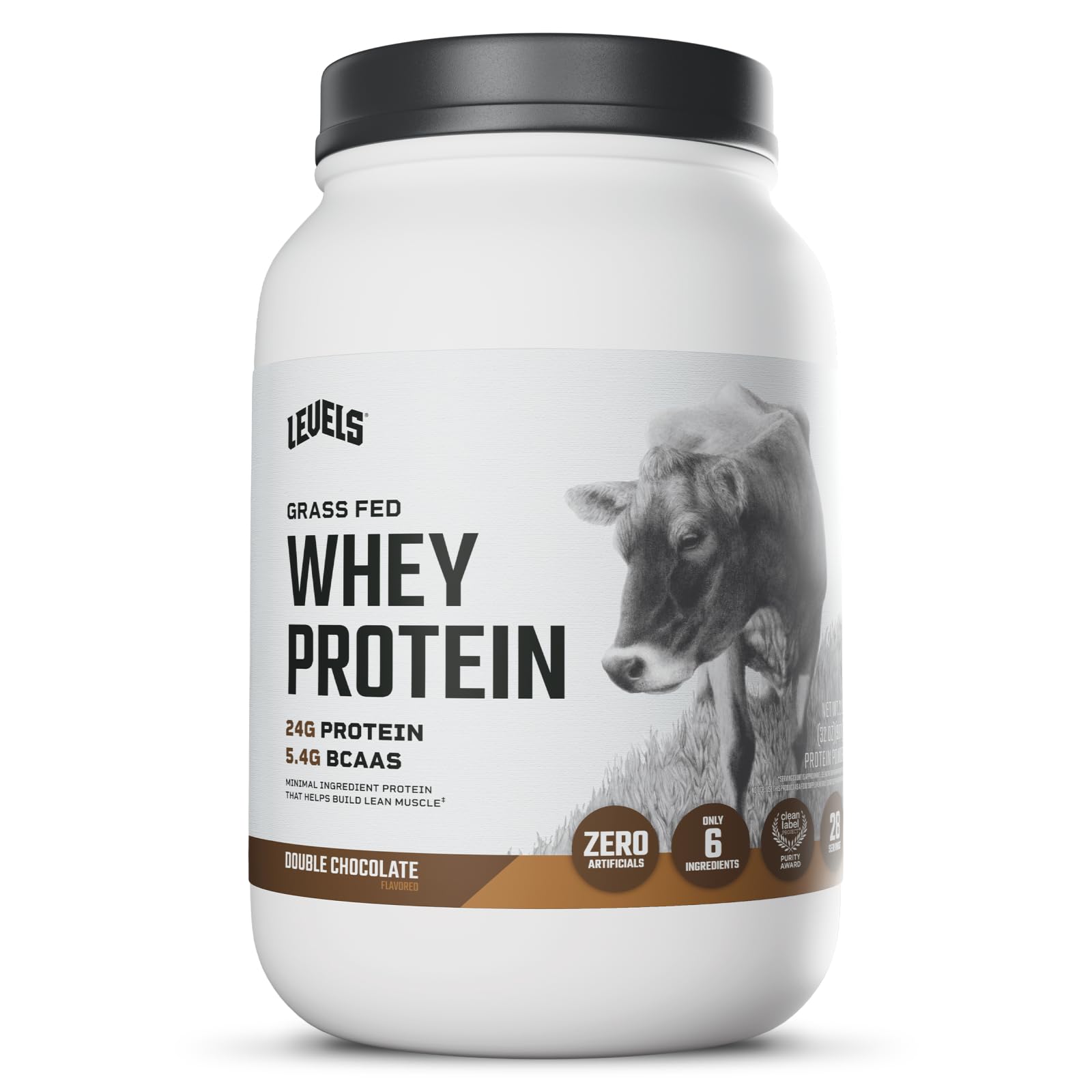 Levels Nutrition Grass Fed Whey Protein Powder, Double Chocolate, 32 Servings