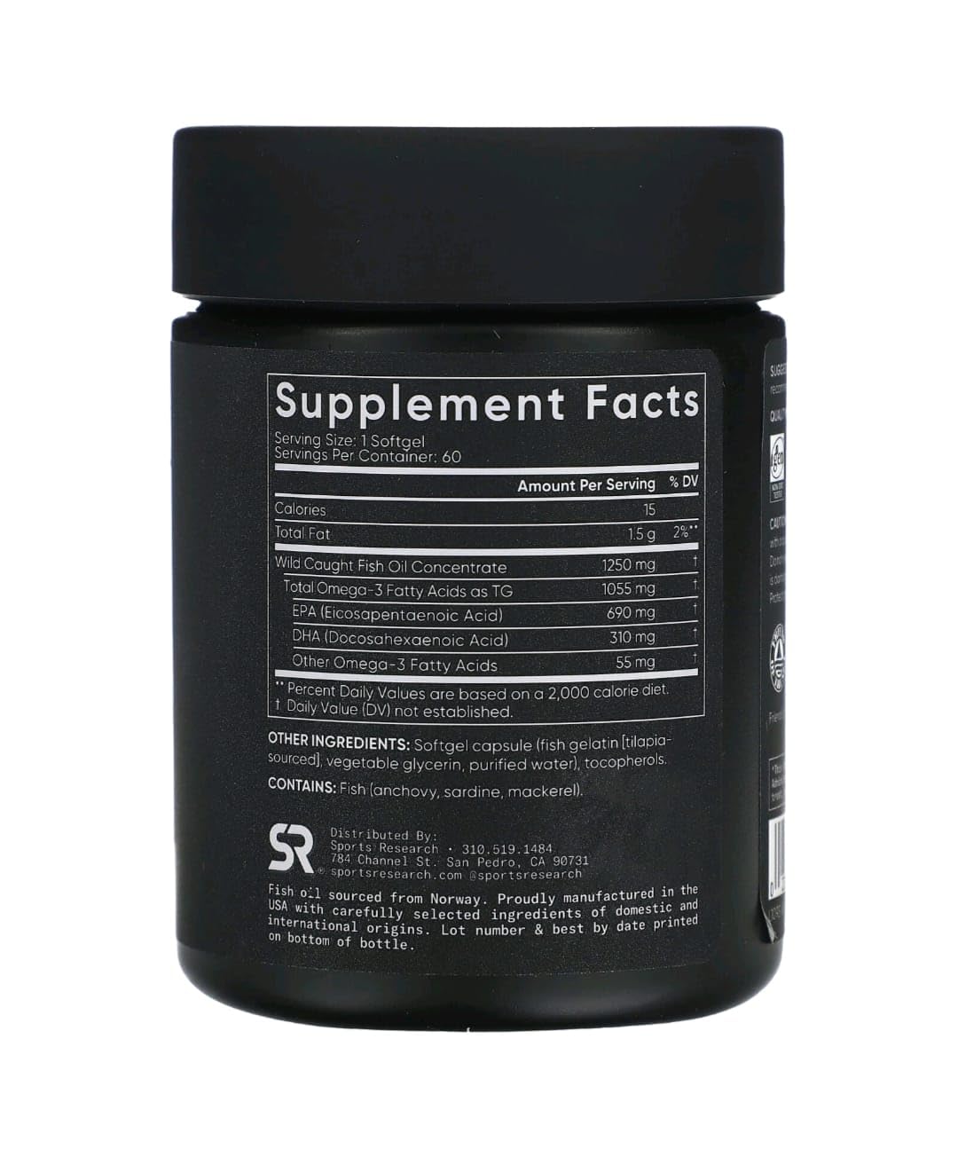 Sports Research Omega-3 Fish Oil Triple Strength Softgels, 60 Softgels
