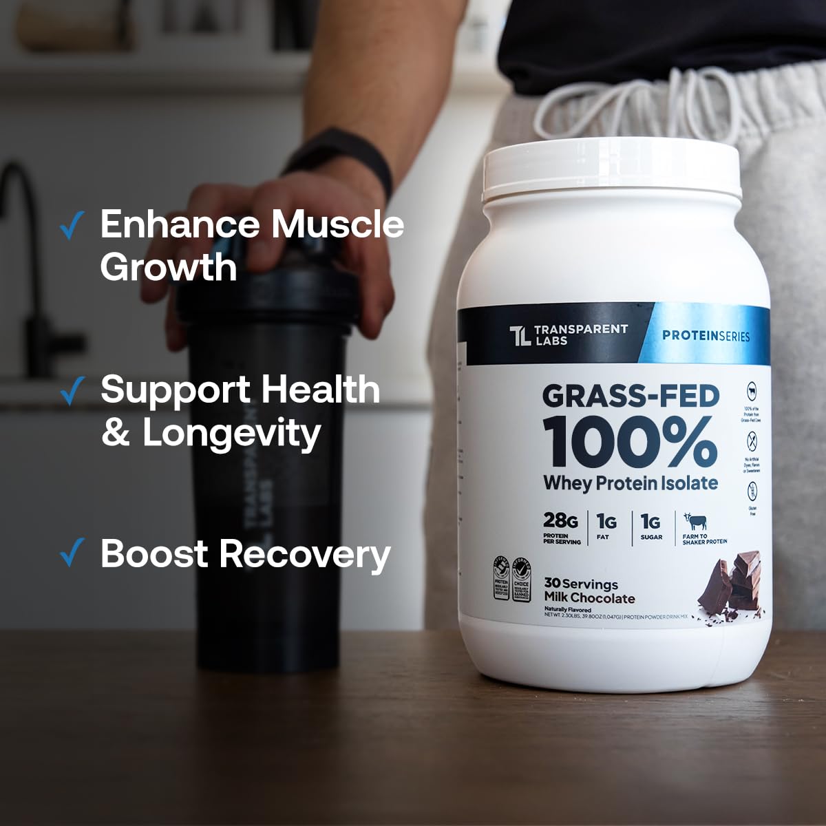 Transparent Labs Grass-Fed Whey Protein Isolate Powder, 30 Servings