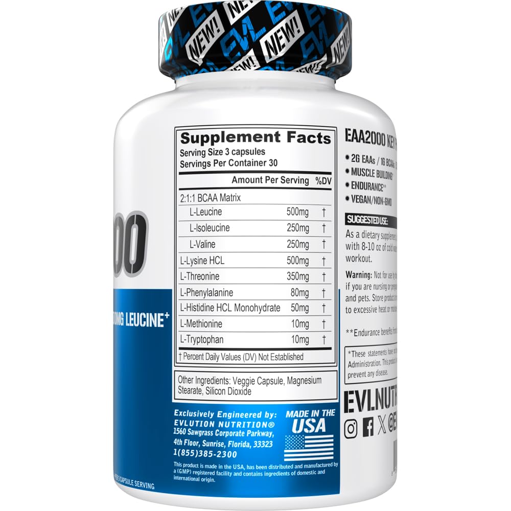 Evlution BCAA EAA Essential Amino Acids Capsules, 90 Capsules