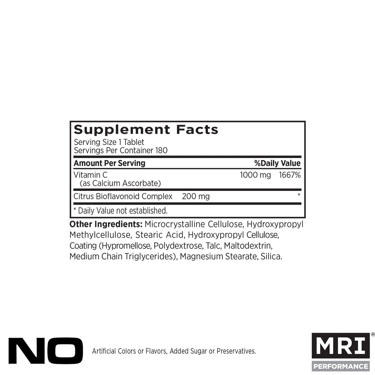 MRI Vitamin C 1000mg, Immune & Skin Support, Bioflavonoids, 180 Tablets