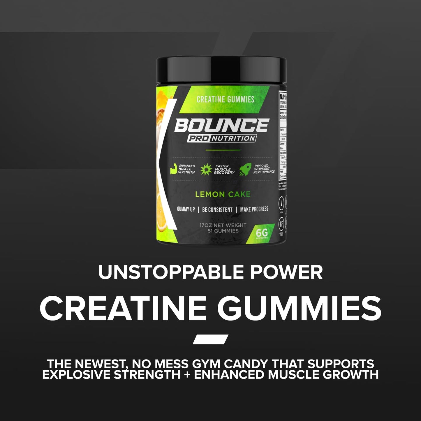 Bounce Pro Creatine Monohydrate Gummies, 51 Count