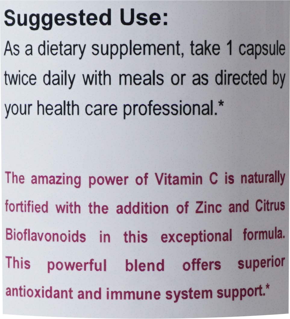 Vital Health Remedies Vitamin C 1000 mg with Zinc & Citrus Bioflavonoids, 120 Capsules