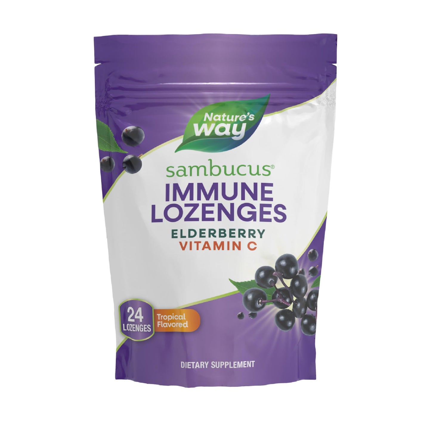 Nature's Way Sambucus Immune Lozenges, High Potency Vitamin C, Elderberry, 24 Tablets