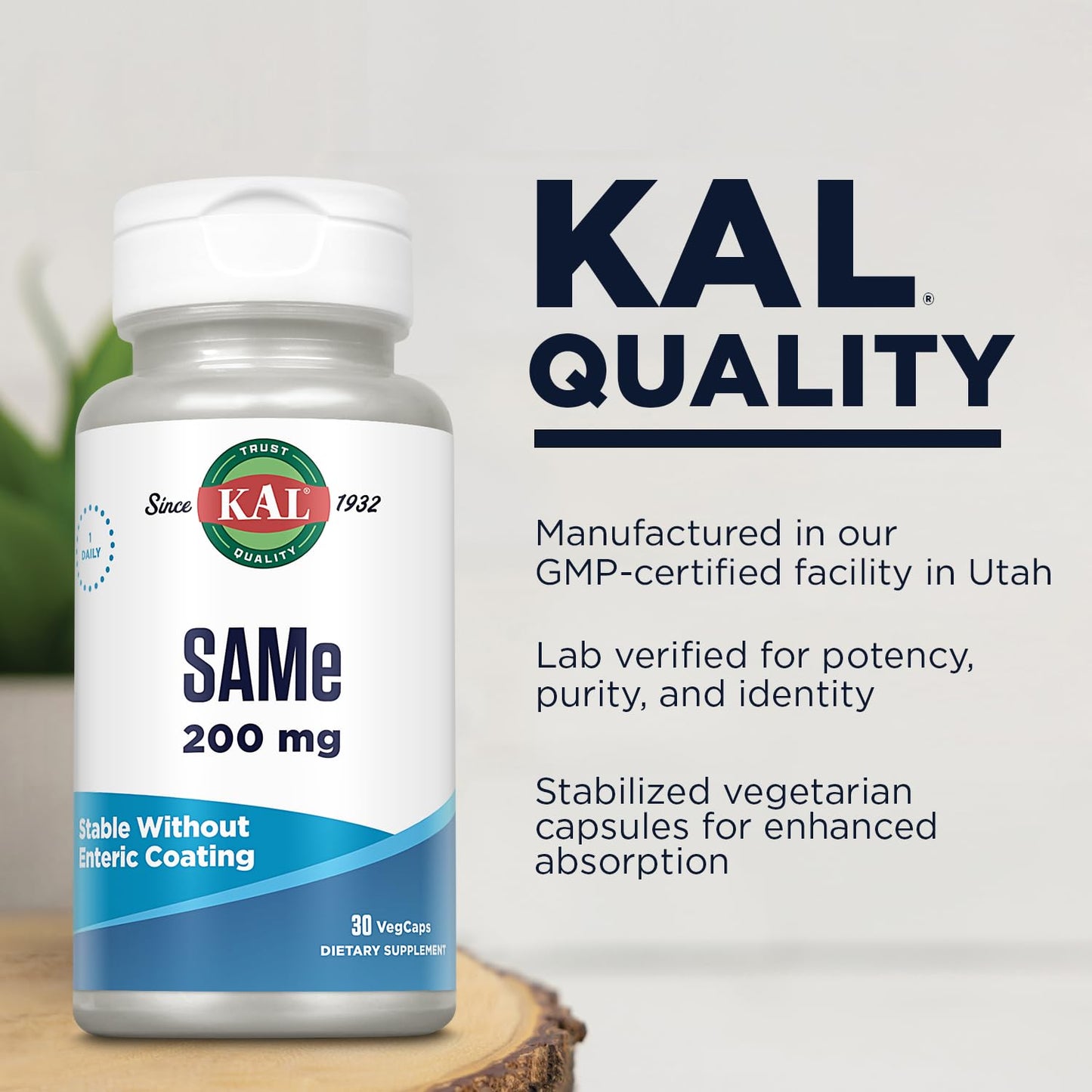 KAL SAMe 200mg (S-adenosyl-L-methionine) Capsules, 30 Count