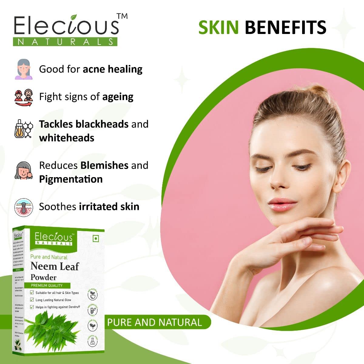 Elecious Neem Powder Margosa (Azadirachta Indica Leaf Powder), 7.0548 oz