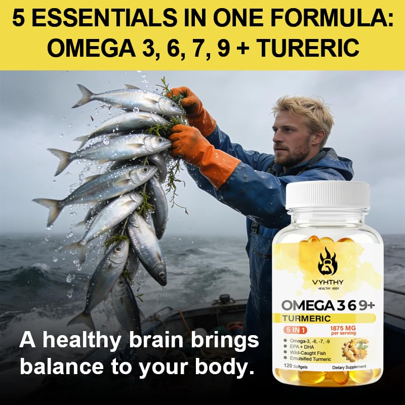 VYHTHY Omega-3-6-9 Softgels with Turmeric, Curcumin, DHA & EPA, 120 Count