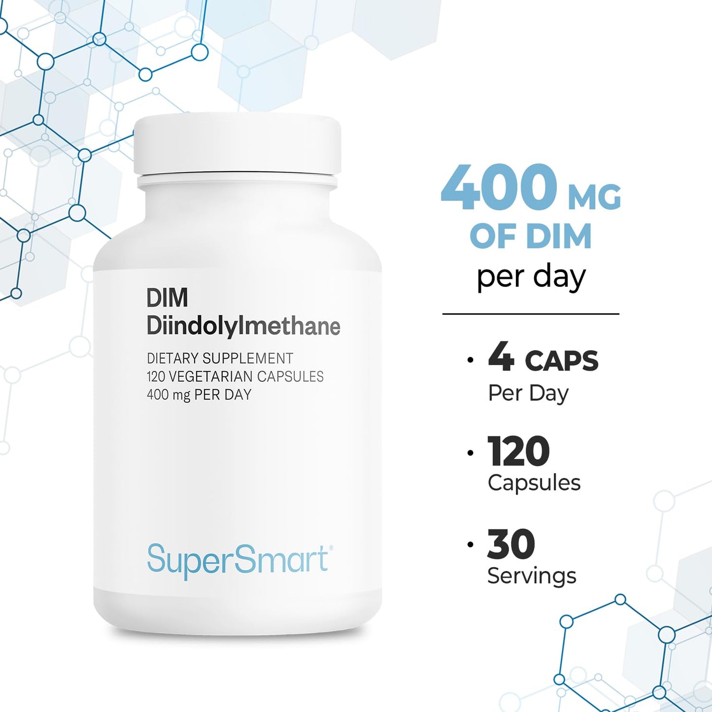 Supersmart DIM Supplement 400mg per Day (Diindolylmethane) 120 Capsules