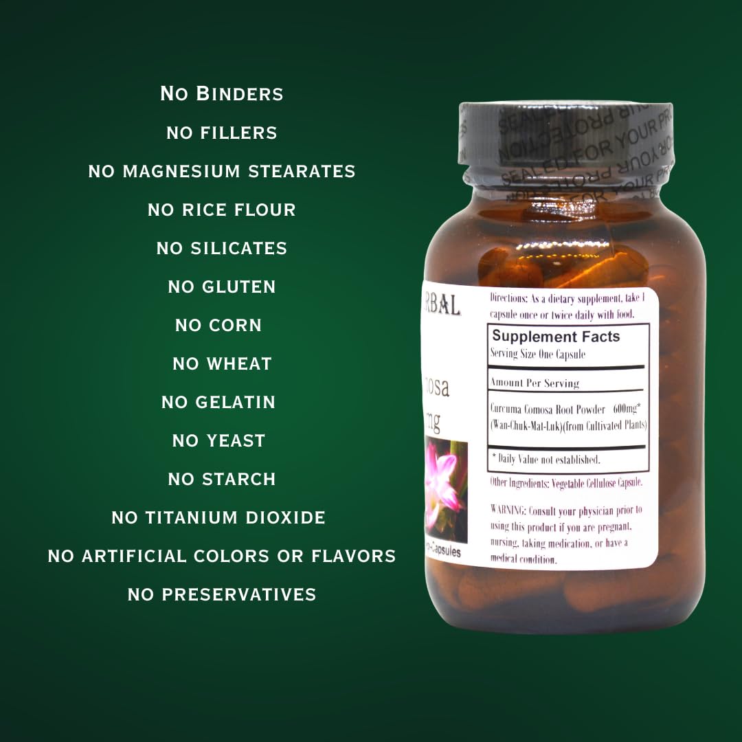 Barlow's Herbal Elixirs Curcuma Comosa Powder 600mg Per Capsule, 60 Capsules