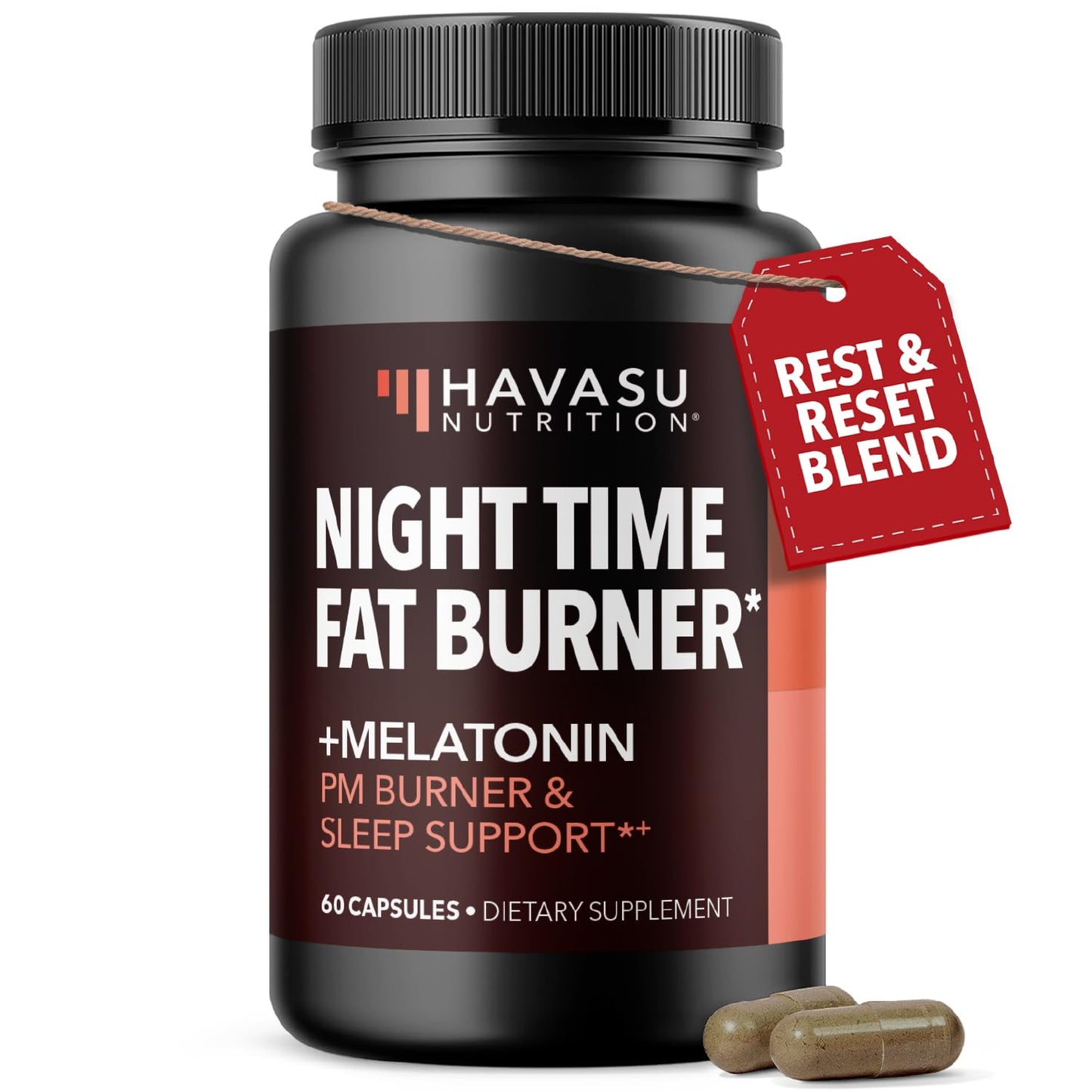 HAVASU NUTRITION Night Time Fat Burner Capsules - Appetite Suppressant for Weight Loss with White Kidney Bean and Melatonin - 60 Count