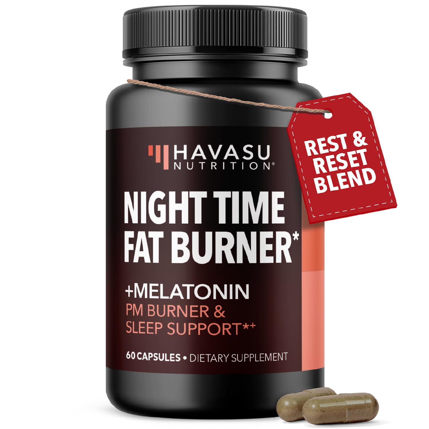 HAVASU NUTRITION Night Time Fat Burner Capsules - Appetite Suppressant for Weight Loss with White Kidney Bean and Melatonin - 60 Count
