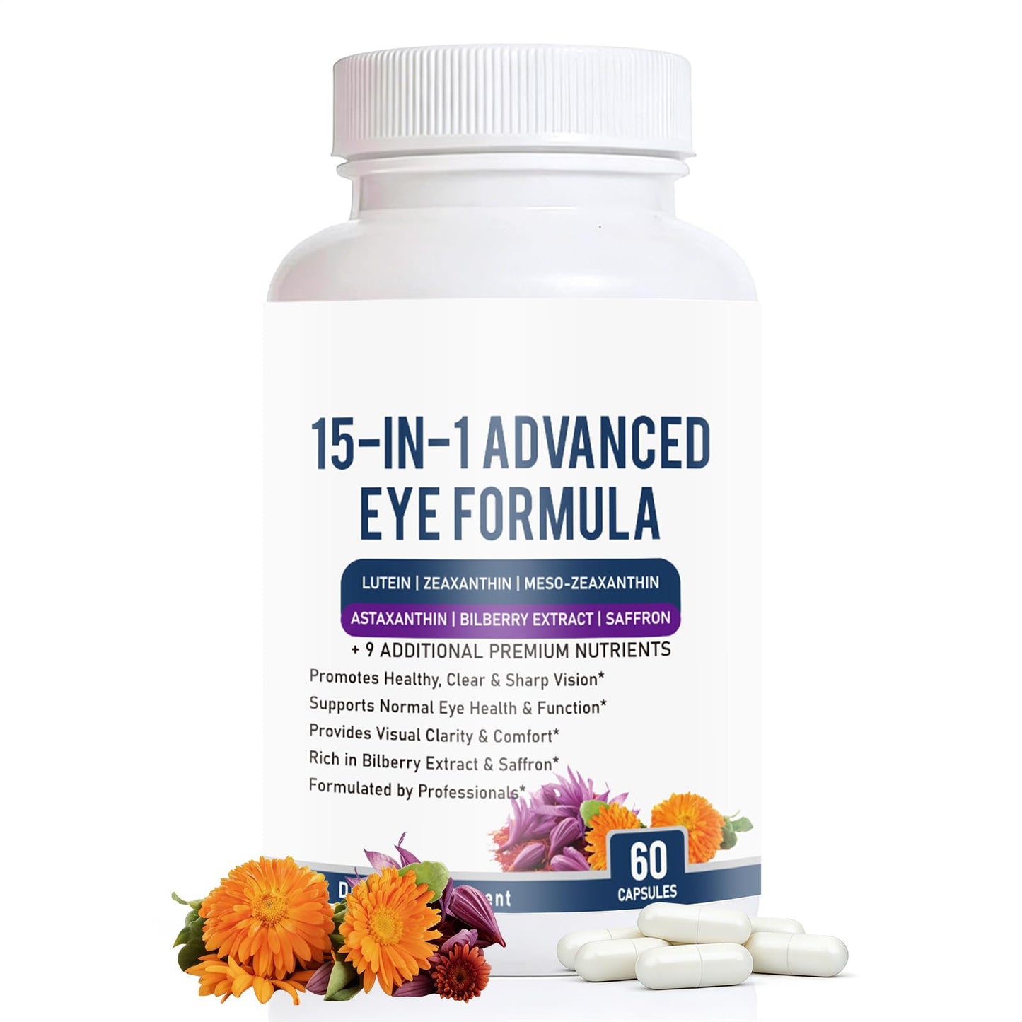 URMAX 15 in 1 Advanced Eye Formula Eye Vitamin and Mineral Supplement with Lutein, Zeaxanthin, Zinc & Bilberry Extract, Vision & Focus Support, 60 Capsules