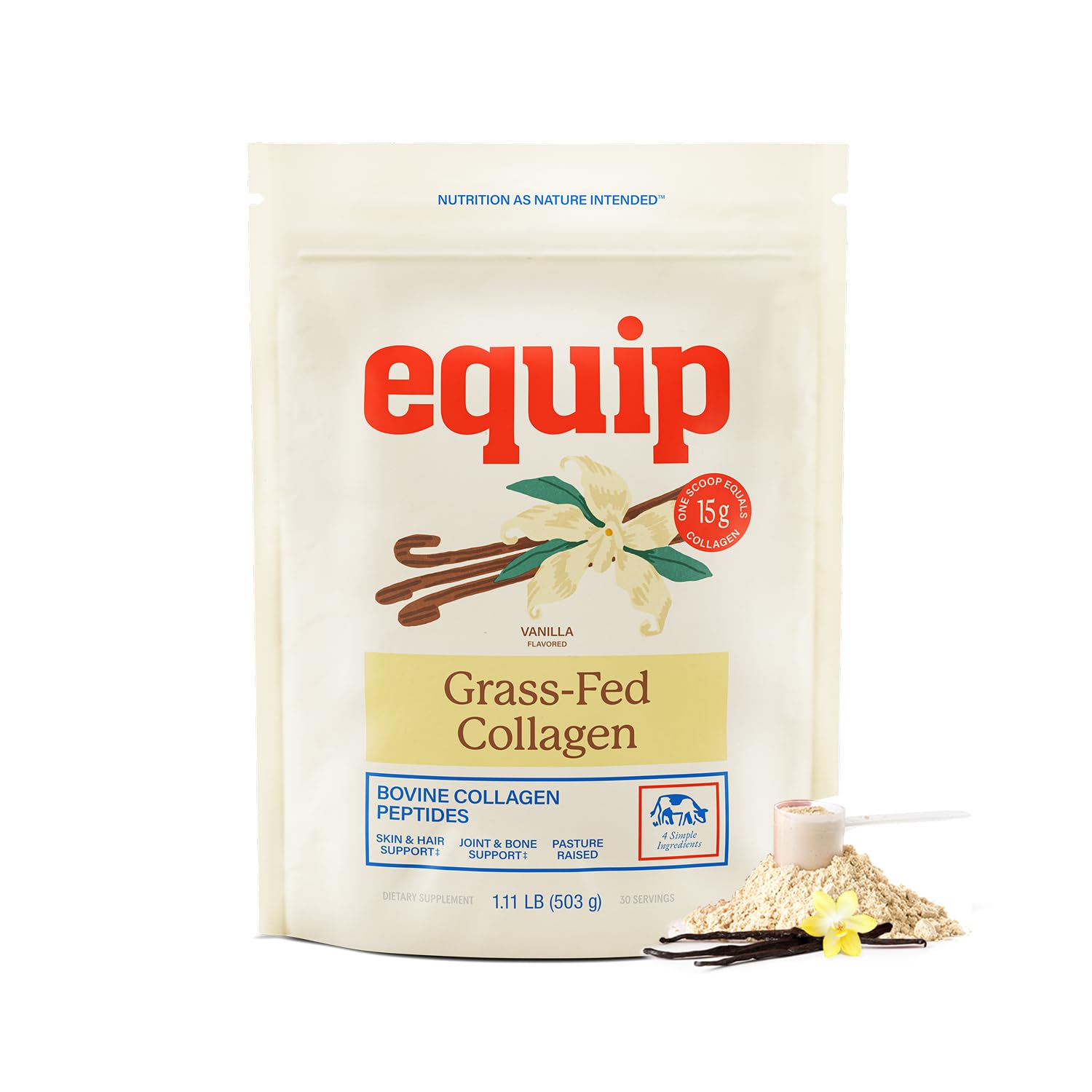 Equip Grass-Fed Hydrolyzed Collagen Powder - Vanilla, 30 Scoops
