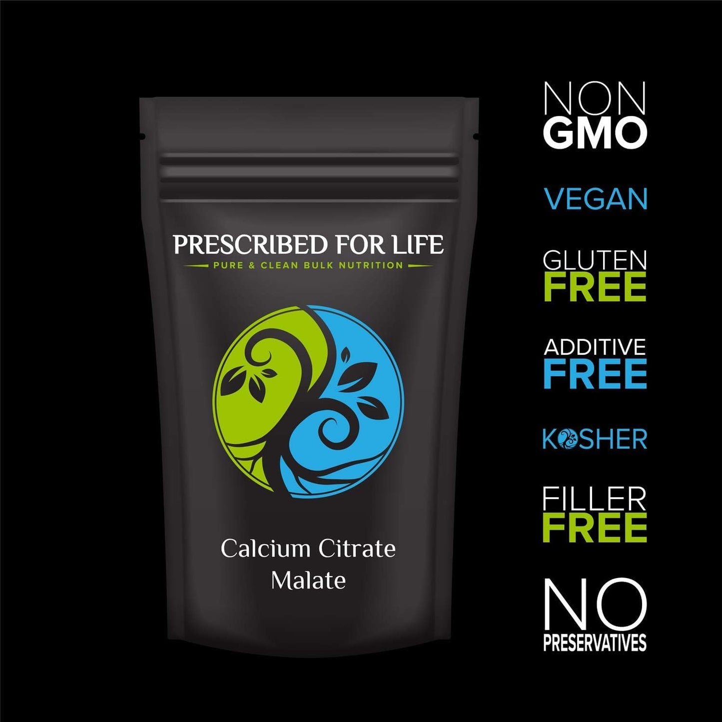 Prescribed For Life Calcium Citrate Malate Pure Vegan Calcium Powder Easy Absorption Formula Non-GMO Filler & Additive Free 176.37 Ounces