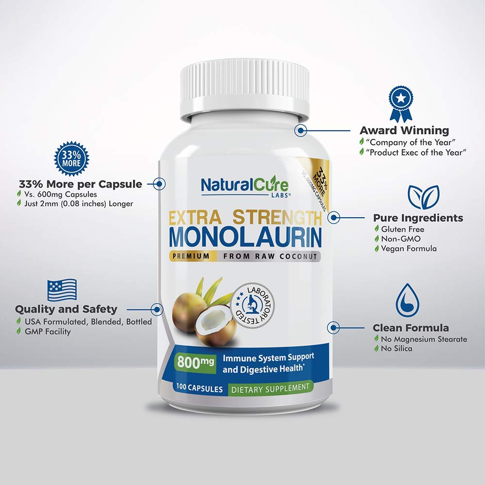 Natural Cure Labs Extra Strength Monolaurin 800mg + Clean L-Lysine 600mg Capsules Bundle