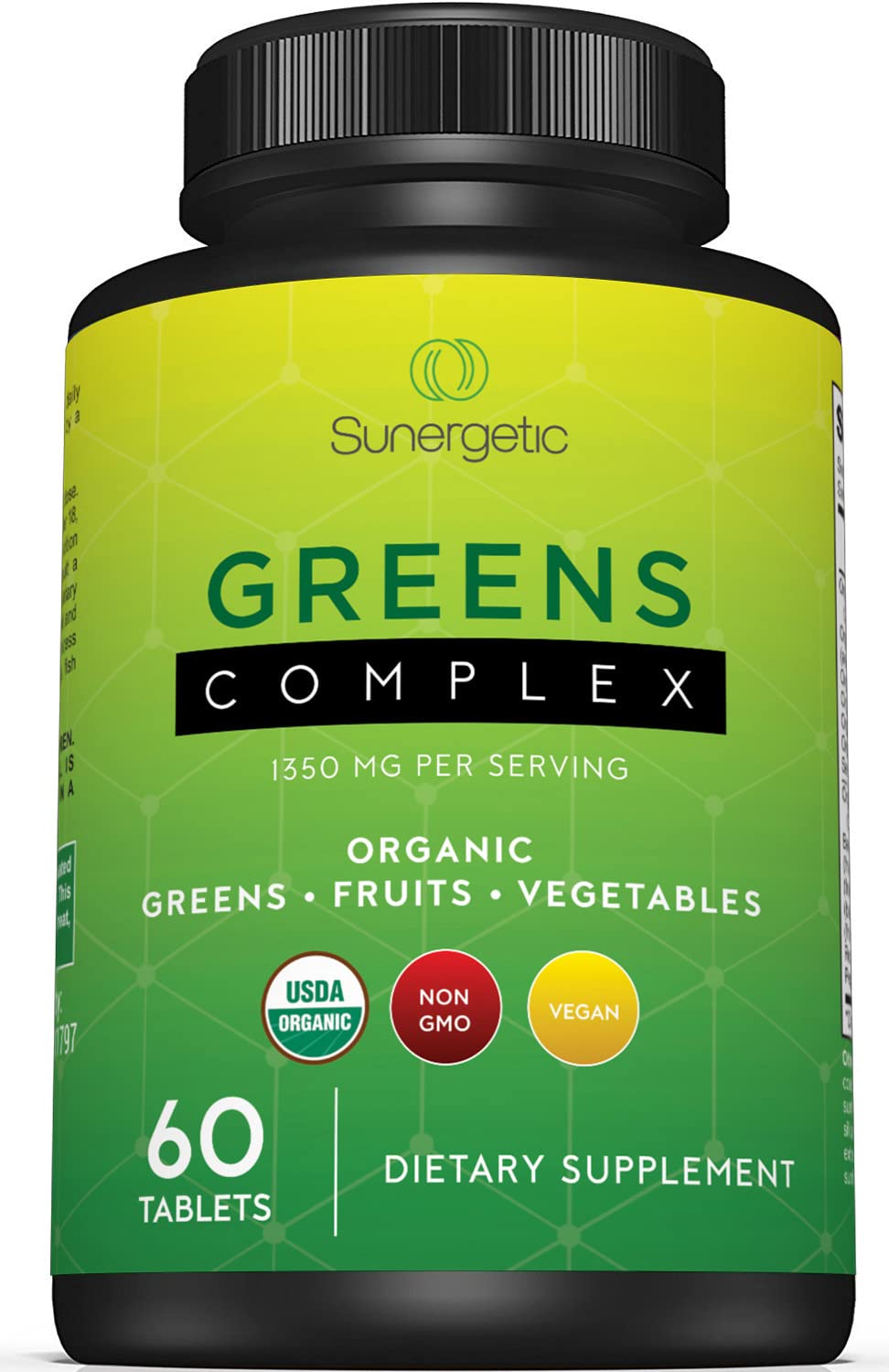 Sunergetic Premium USDA Organic Greens Superfood Tablets, 60 Tablets