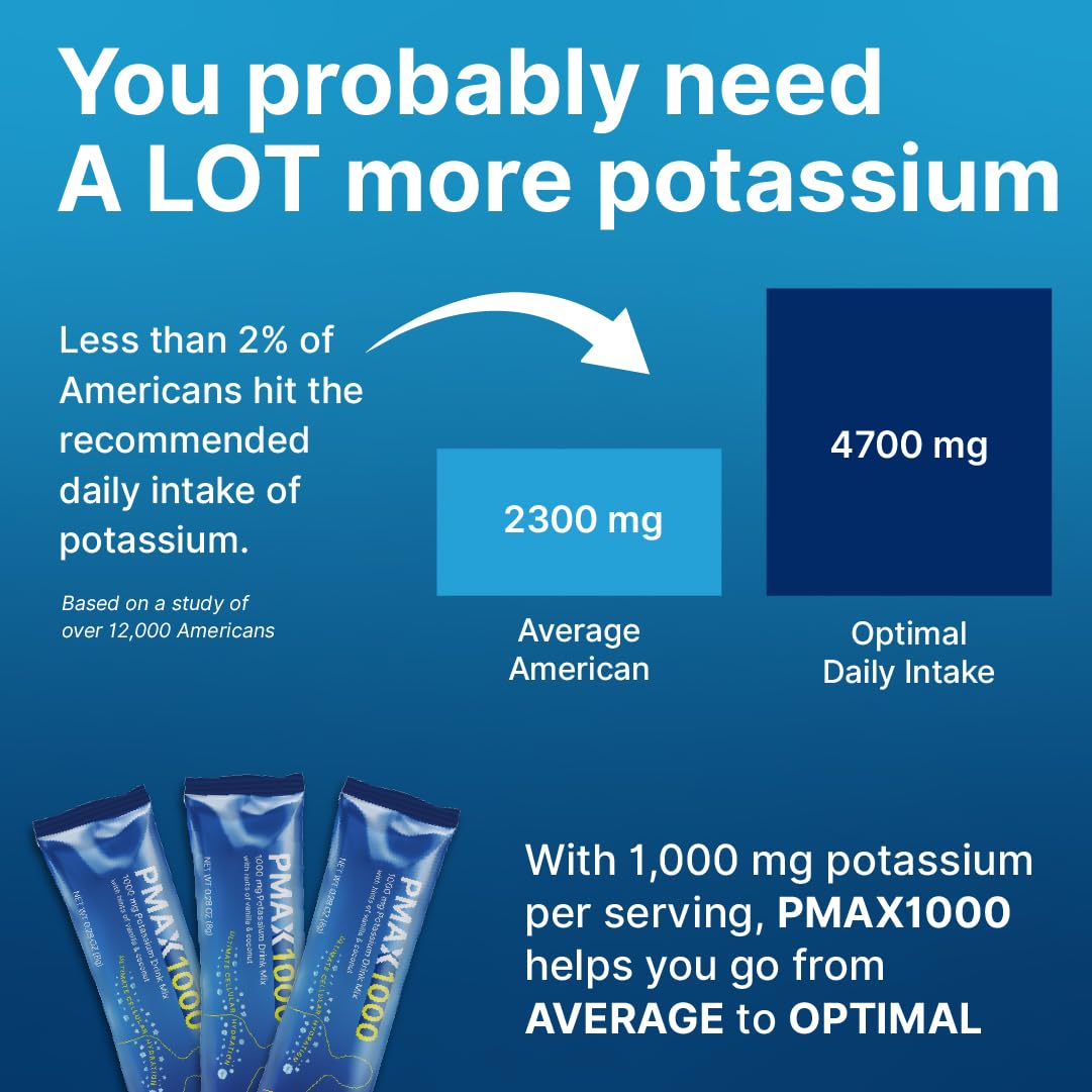 PotassiMax PMAX1000 High Dose Pure Potassium Electrolyte Supplement Powder Pack of 30