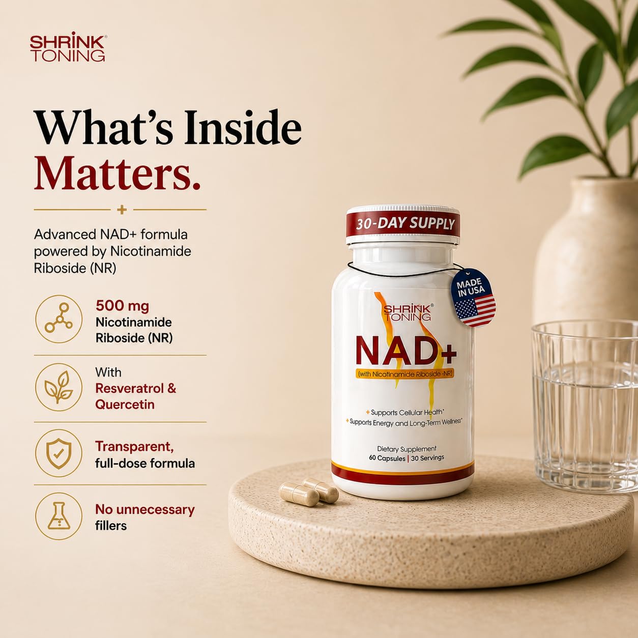 shrink Toning NAD+ Supplement with NR Capsule, 1 Count