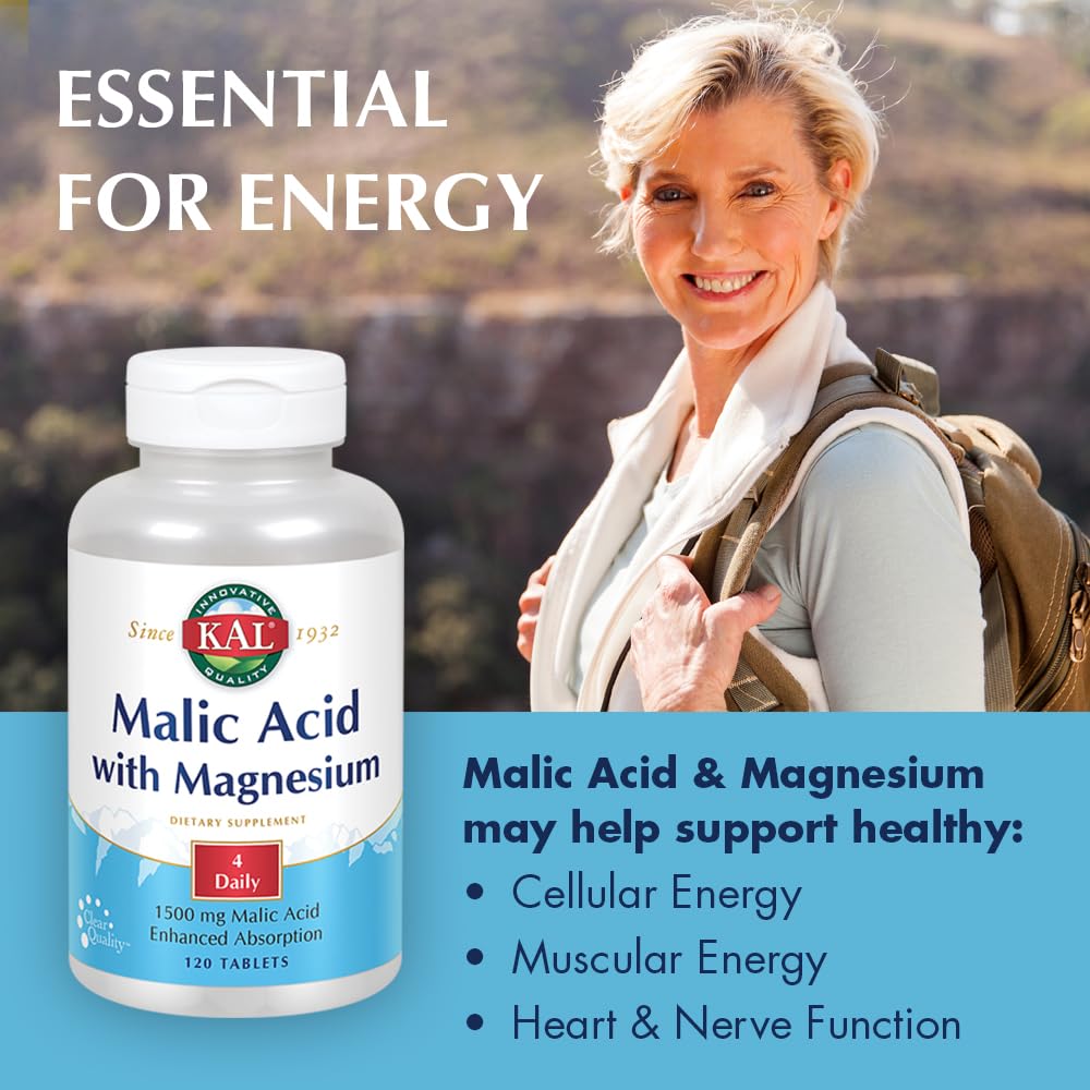 KAL Malic Acid with Magnesium Tablets, 120 Count