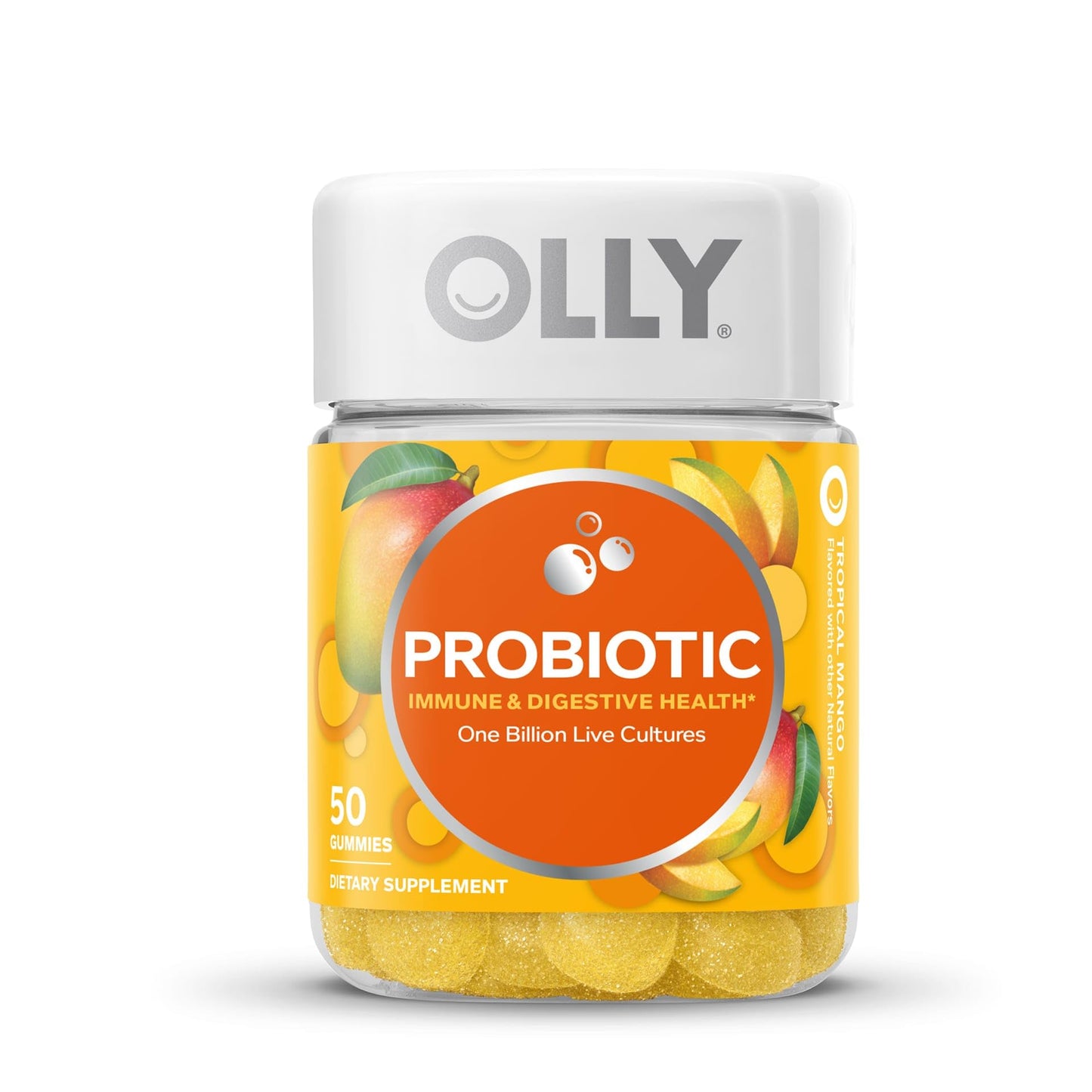 OLLY Purely Probiotic Gummy Supplement, Tropical Mango, 50 Gummies