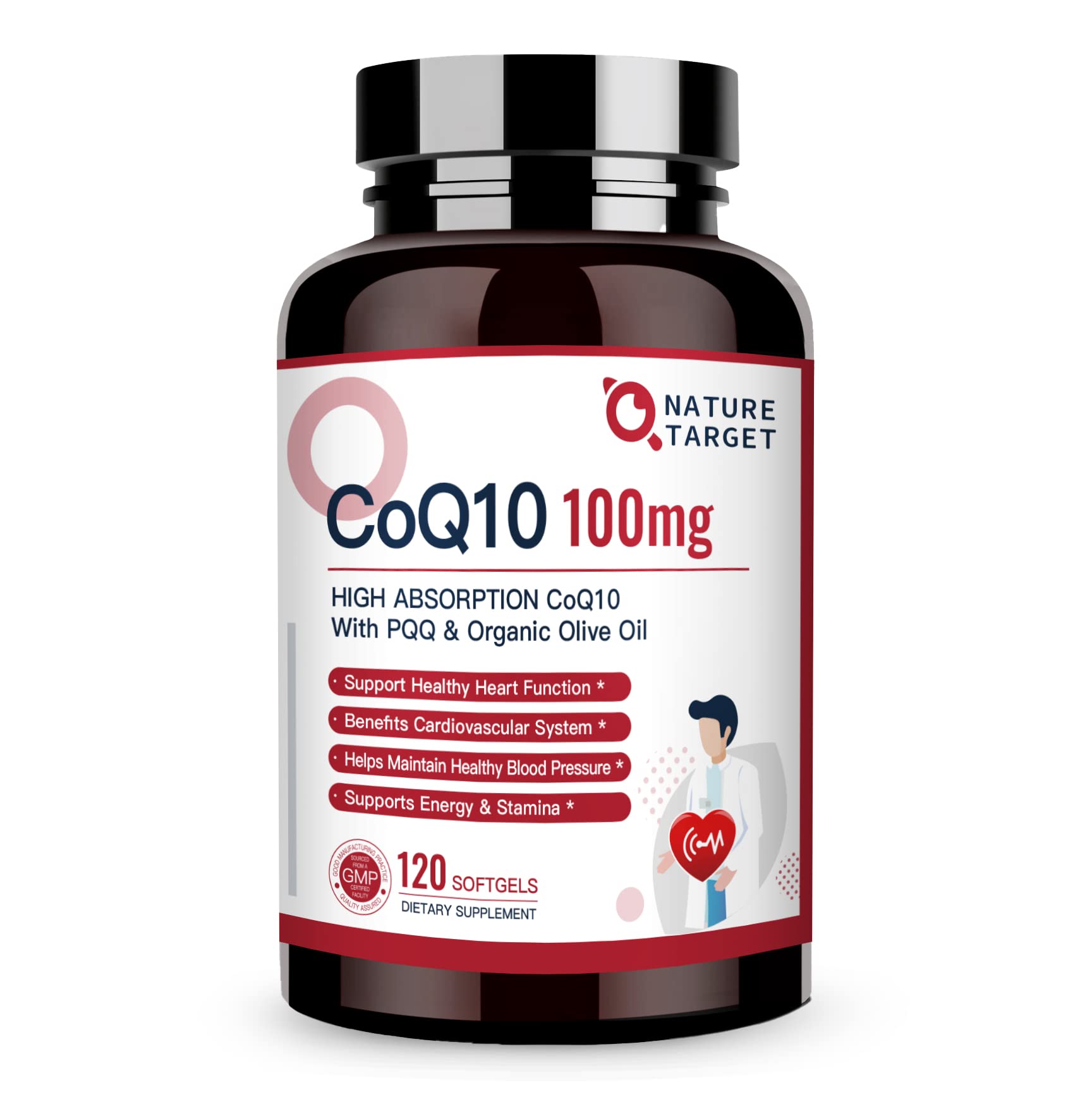 Nature Target CoQ10 100mg Softgels with 10mg PQQ, 120 Count
