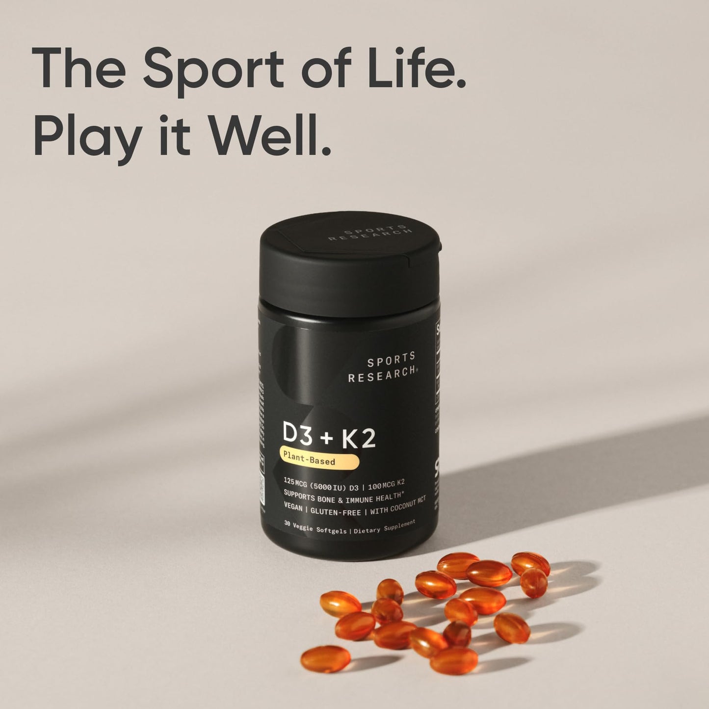 Sports Research Vegan Vitamin D3 + K2 w/Coconut Oil, 30 Softgels