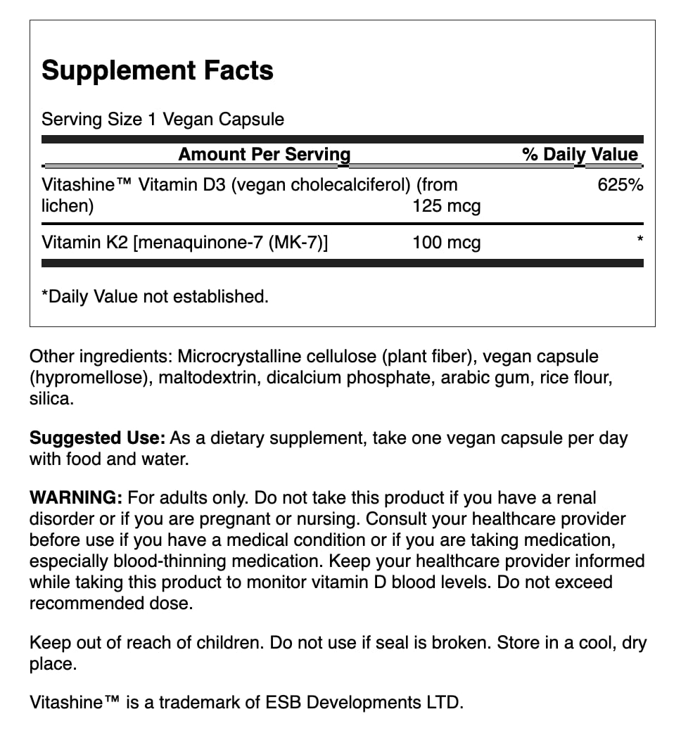 Swanson Extra Strength D3 & K2 Capsules, 60 Capsules