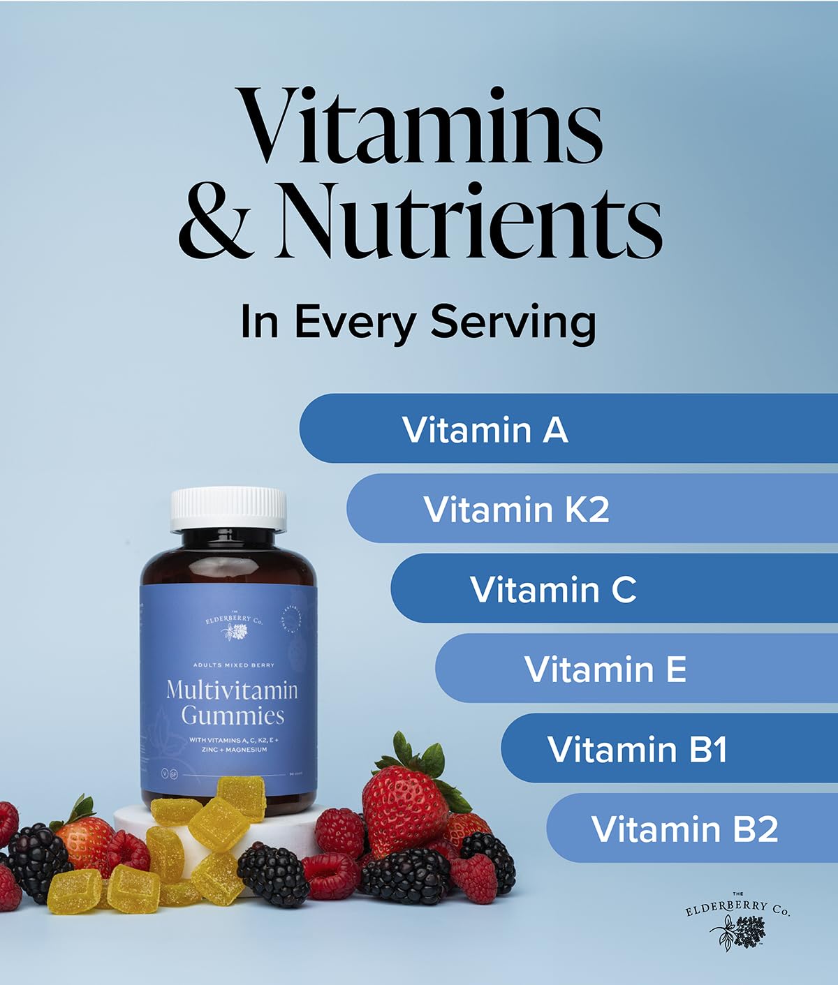 The Elderberry Co. Adult Multivitamin Gummies with Vitamins A, B, E, K2 and Zinc, 60 Count