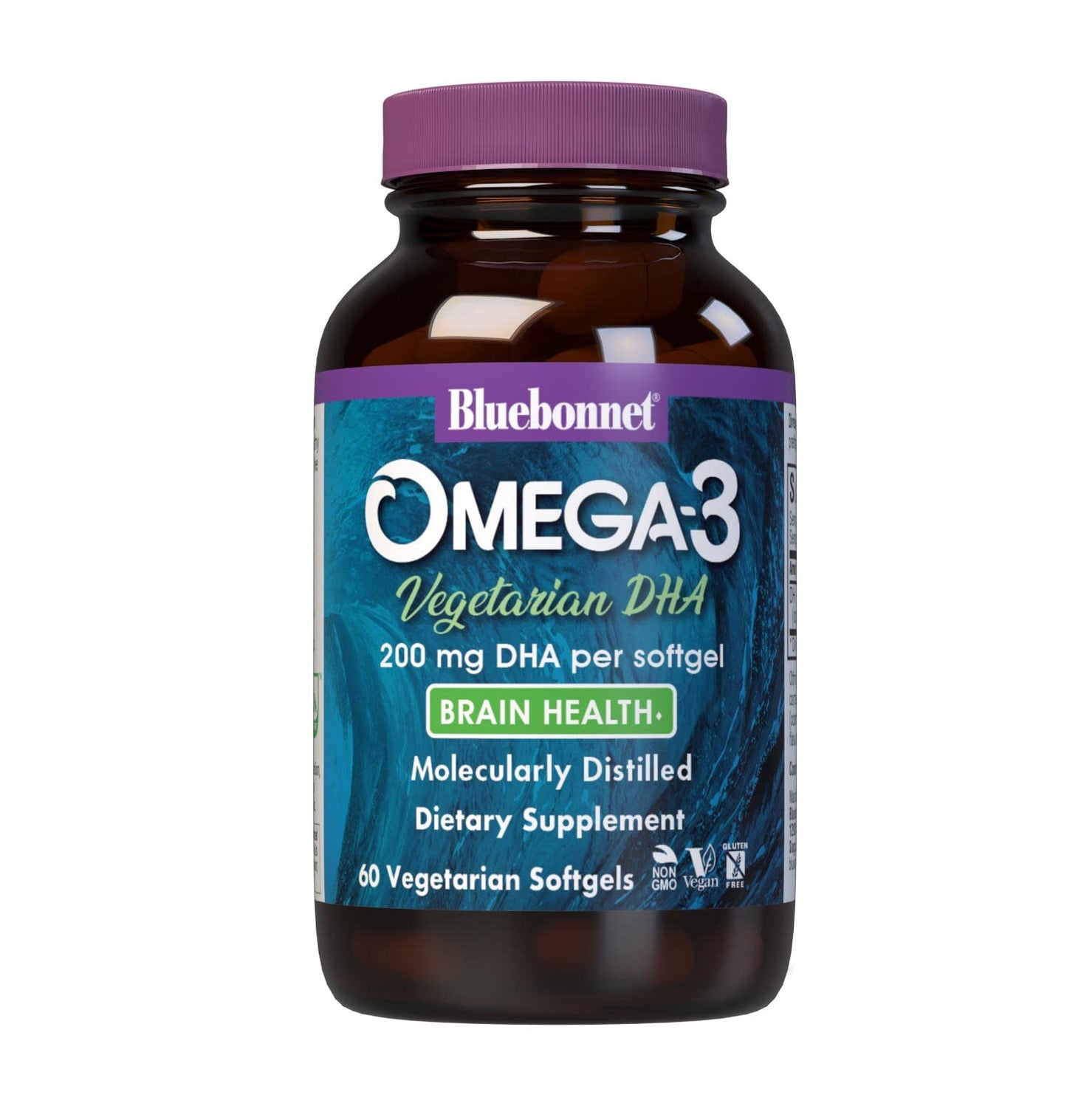 BlueBonnet Natural Omega-3 Vegetarian DHA Softgels, 200 mg, 60 Count