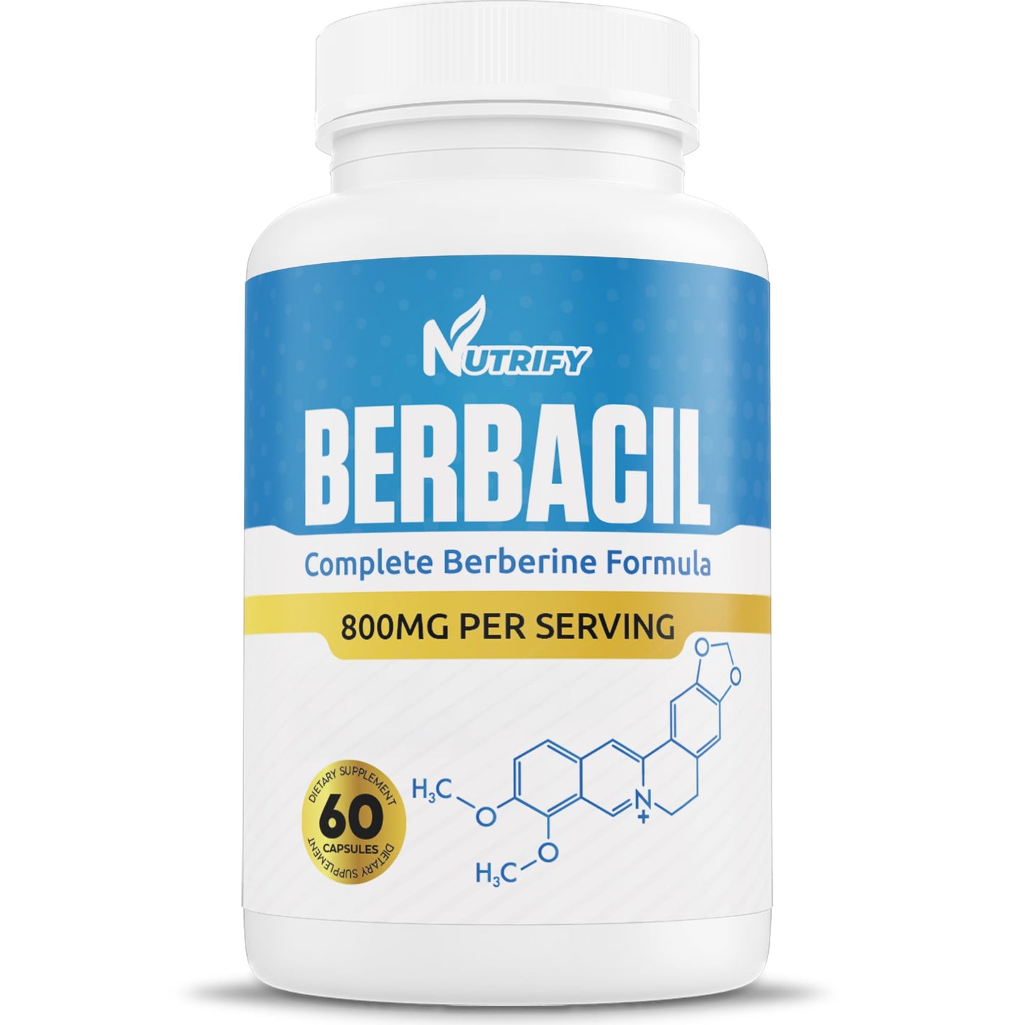 Generic Berbacil Berberine Supplement with Complete Berberine Formula Capsule, 62 Count