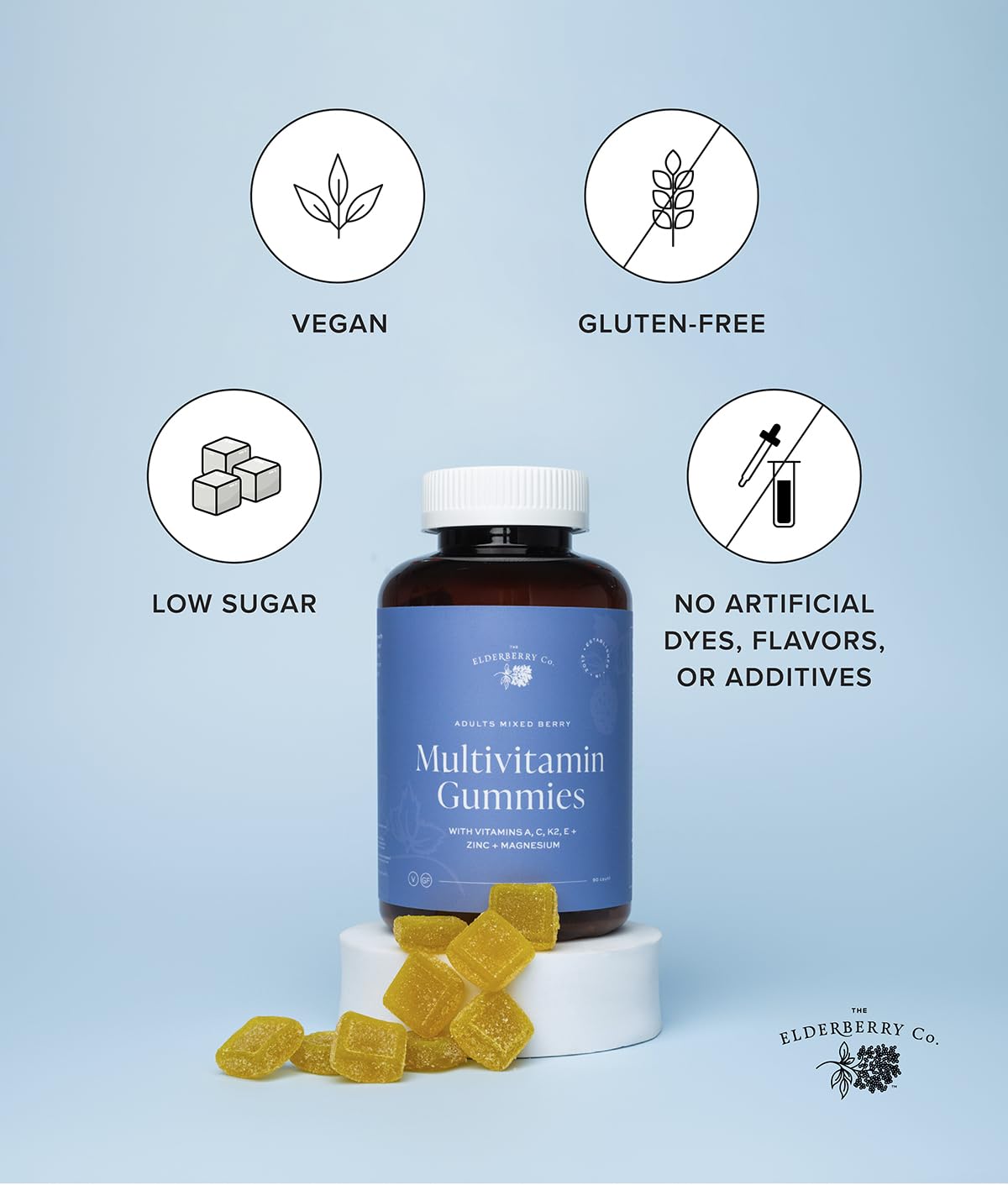 The Elderberry Co. Adult Multivitamin Gummies with Vitamins A, B, E, K2 and Zinc, 60 Count