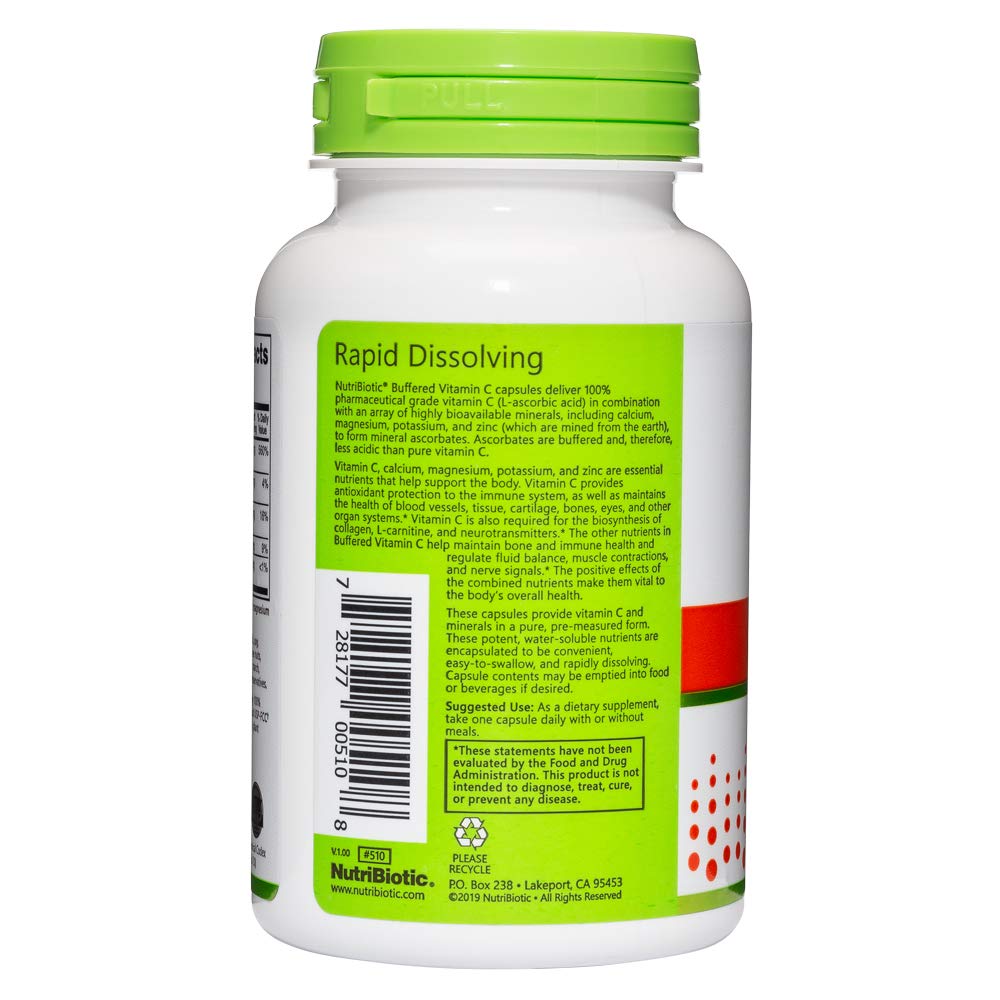 NutriBiotic Buffered Vitamin C 500 mg Capsule, 100 Capsules