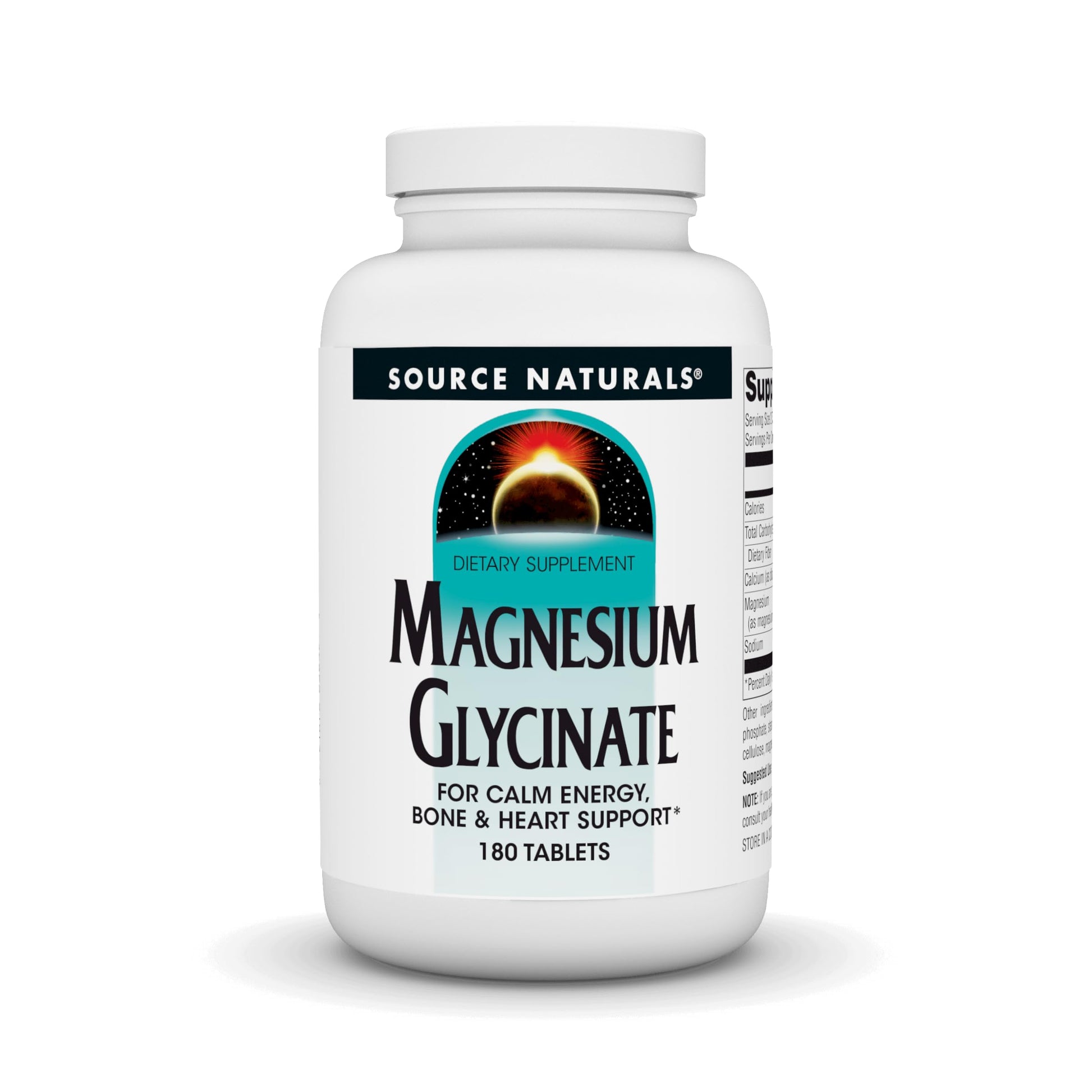 Source Naturals Magnesium Glycinate, Chelated for High Absorption | For Calm Energy, Bone & Heart Support*, 200 mg per Serving, 180 Tablets