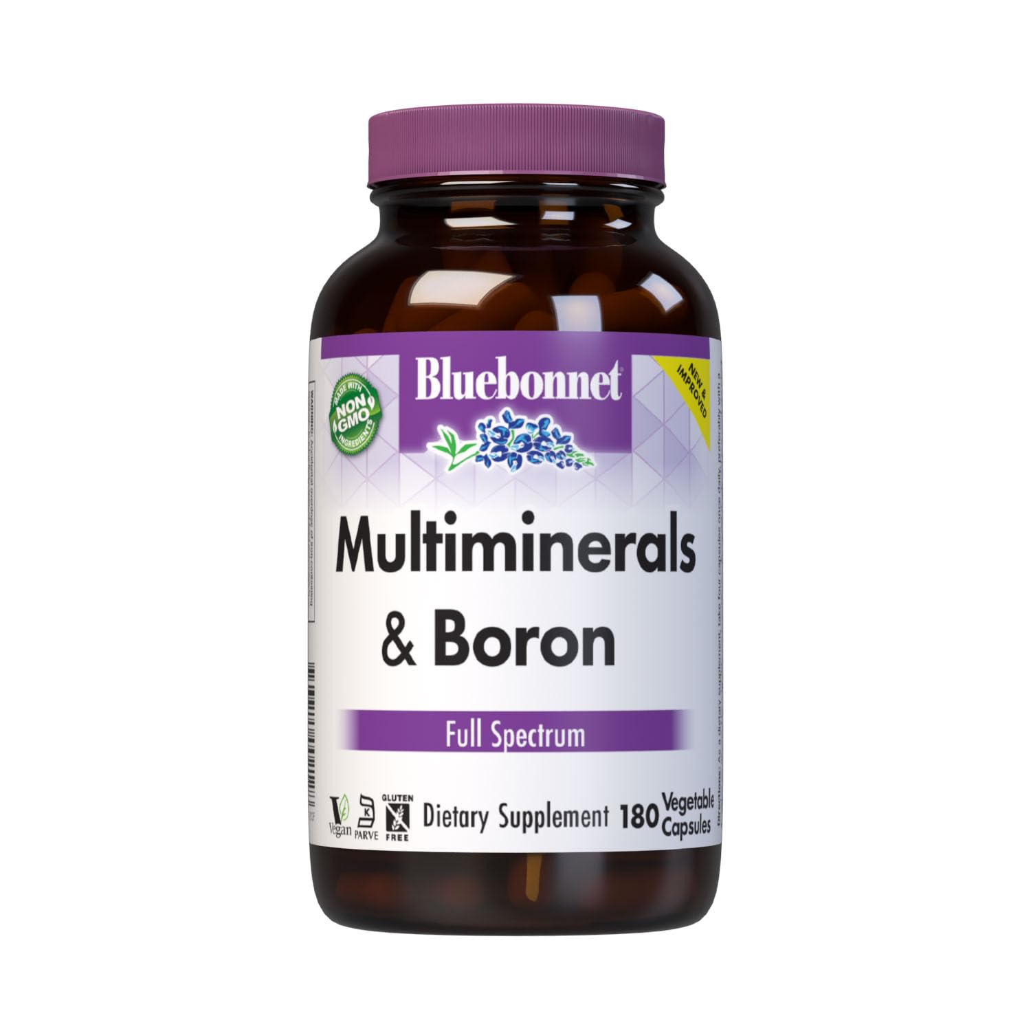 BlueBonnet Multiminerals & Boron with Iron, Full Spectrum, Bone Health*, Non-GMO, Kosher Certified, Gluten-Free, Soy-Free, Dairy-Free, 180 Capsules