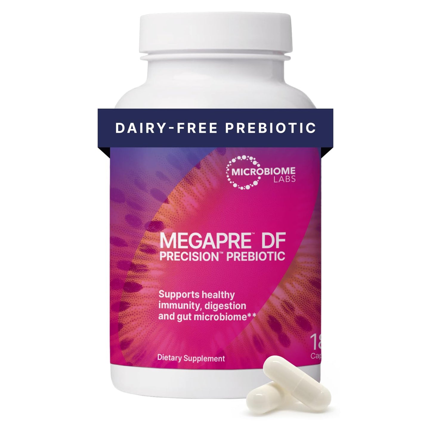 Microbiome Labs MegaPre DF Dairy-Free Prebiotic Fiber Supplement Capsules 180 Count