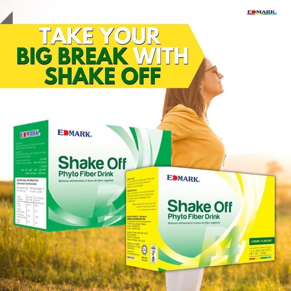 EDMARK Shake Off Phyto Fiber Pandan 20g x 12 Sachets + Splina Liquid Chlorophyll 500ml Bottle, Liquid & Powder, 33