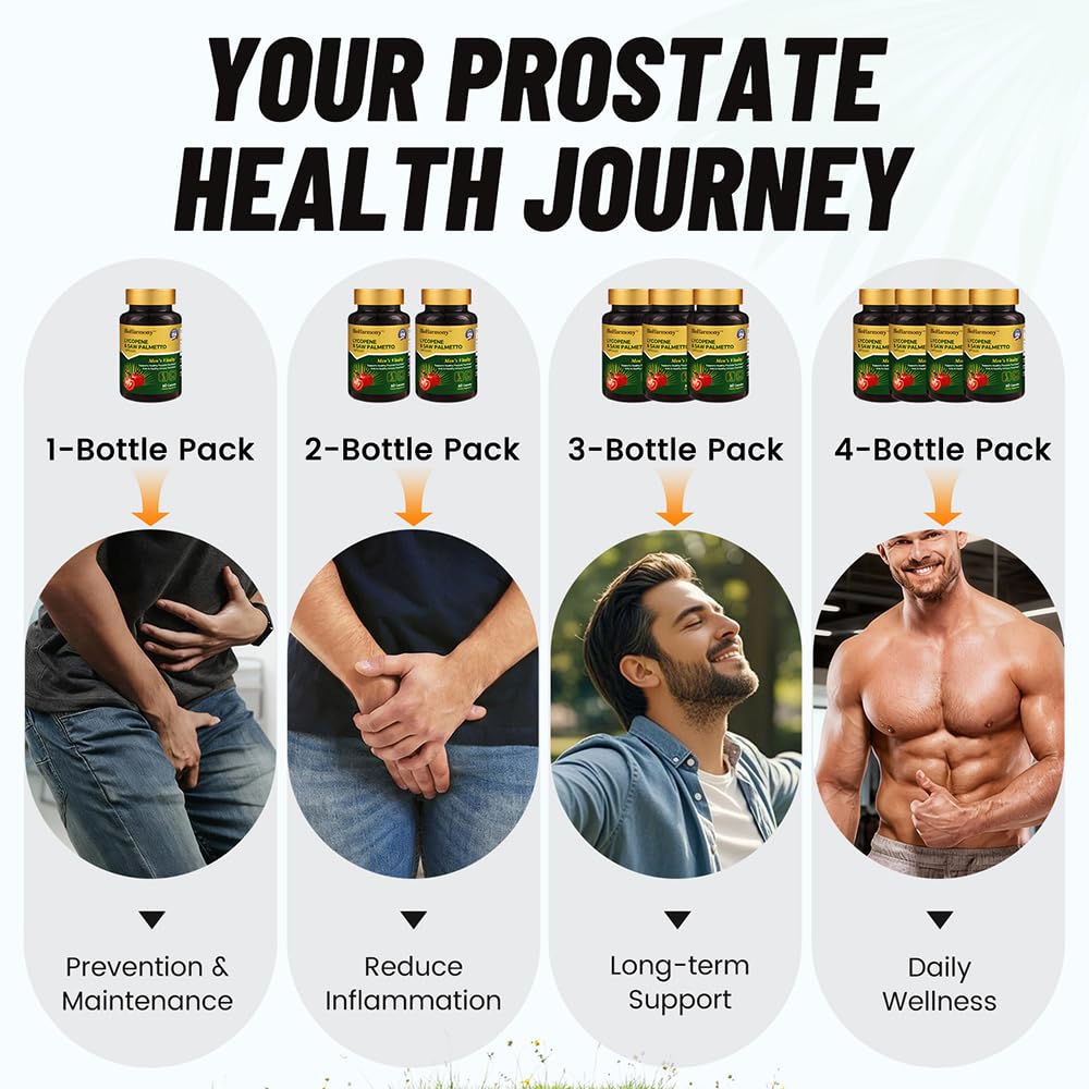 BioHarmony Saw Palmetto for Men Prostate Health Supplement with 500mg Saw Palmetto Extract & 20mg Lycopene, 60 Capsules