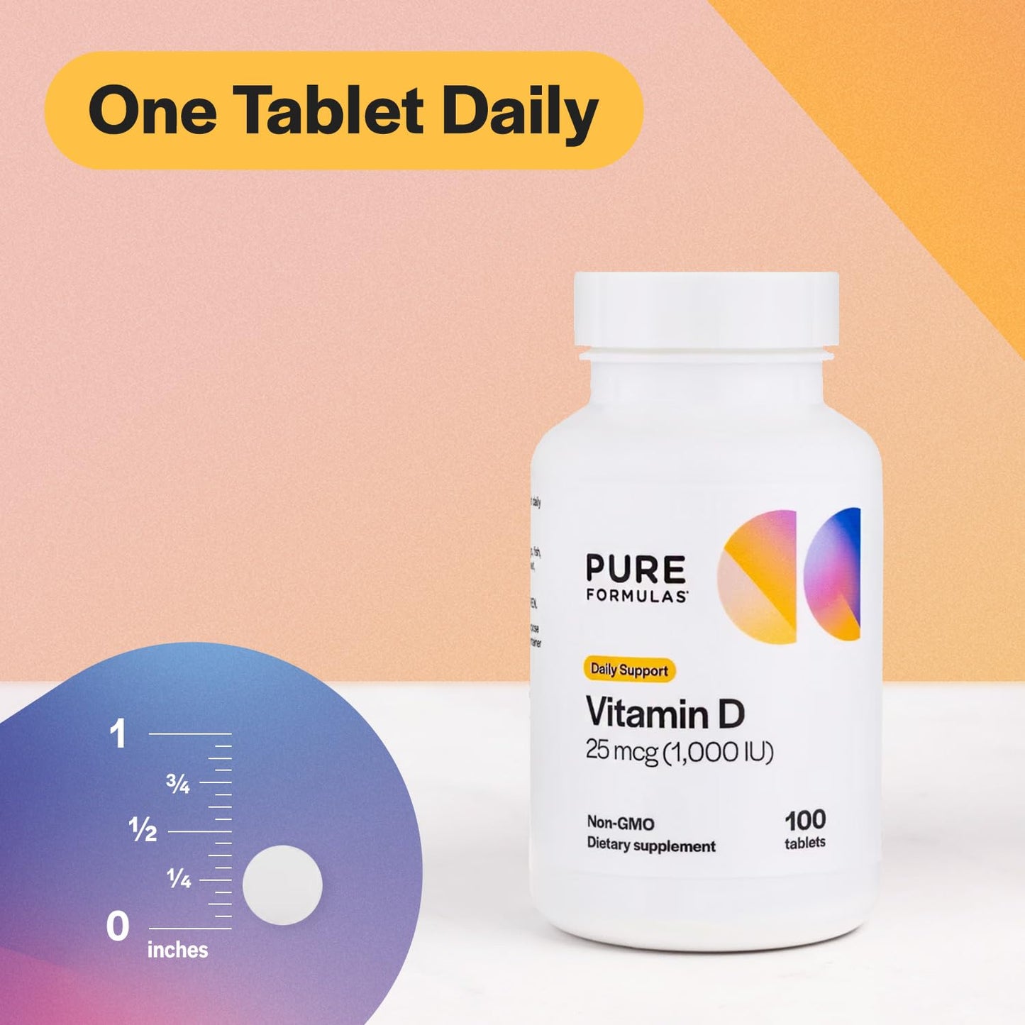 PureFormulas Vitamin D3 1,000 IU 25 mcg Premium Vitamin D Supplement for Healthy Bone Formation, Teeth, Cardiovascular Health, and Immune Support Non-GMO, 100 Tablets
