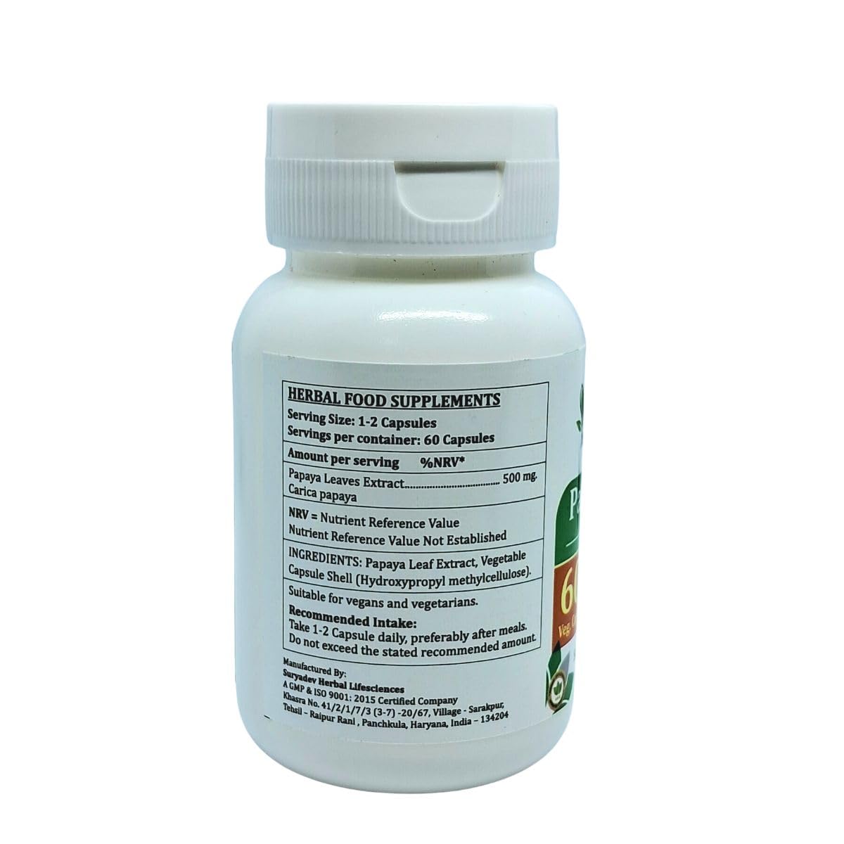 Satya Naturals Papaya Leaf Forte Capsules 500 mg, 60 Capsules