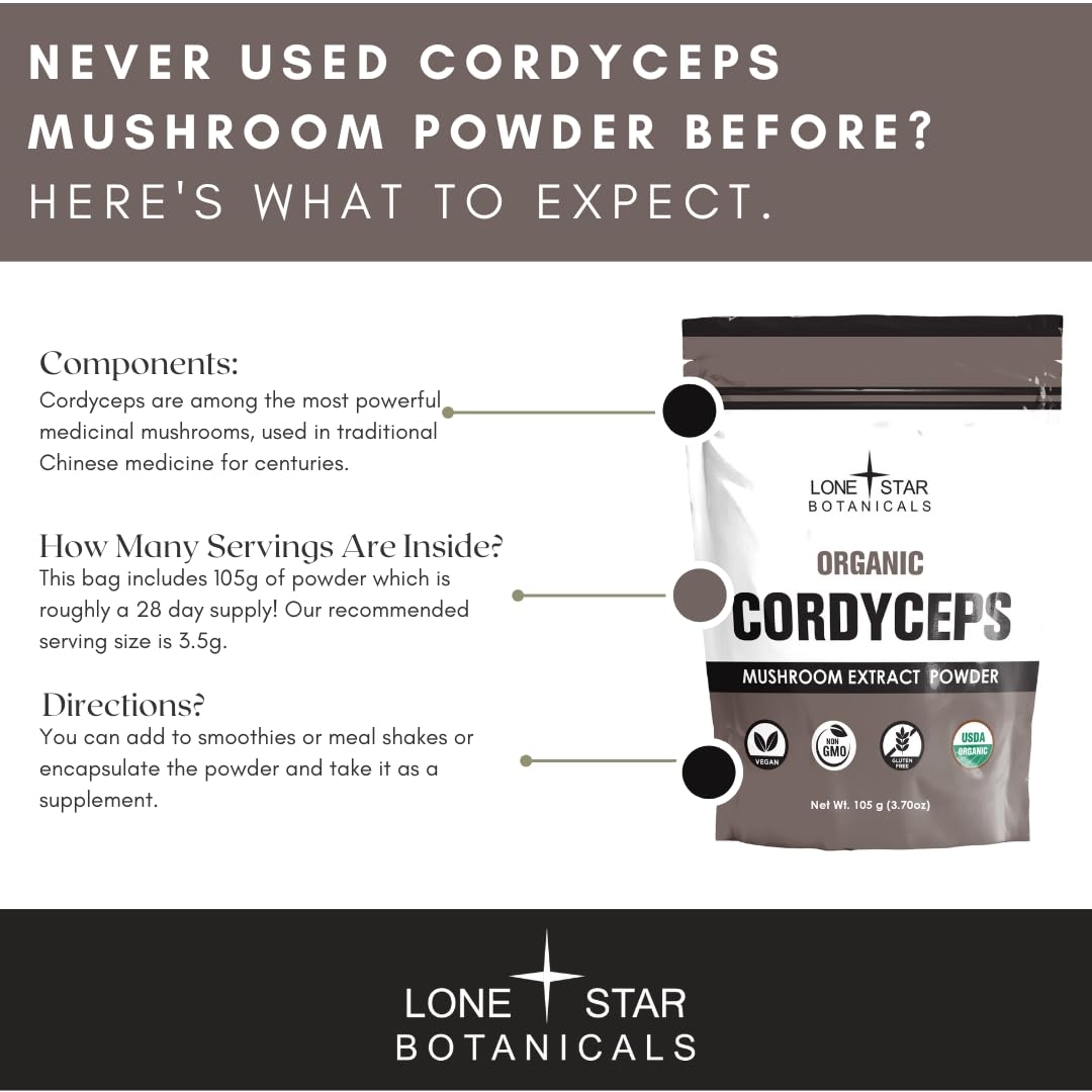 Lone Star Botanicals Organic Cordyceps Mushroom Extract Superfood Powder 3.52 oz