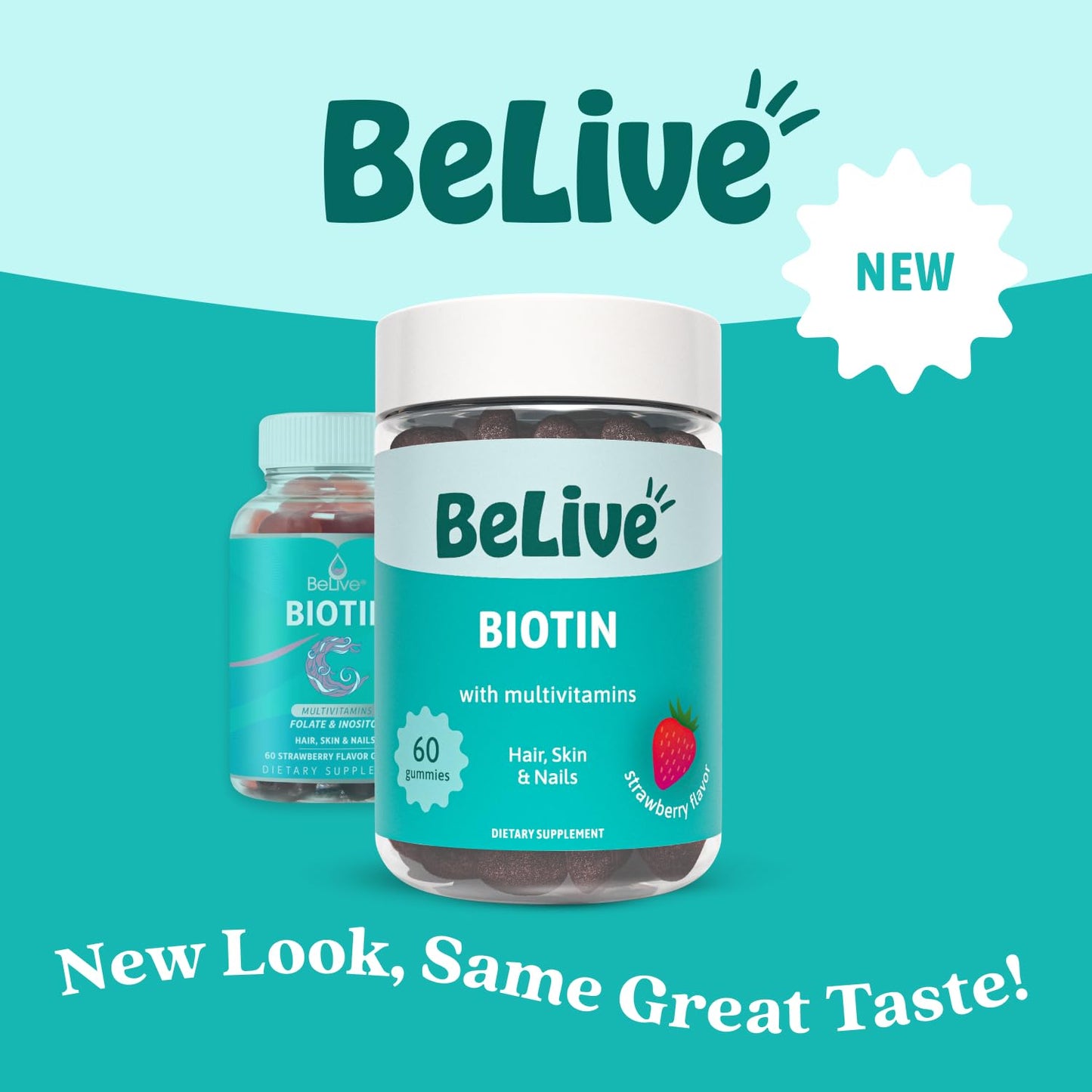 BeLive Biotin Gummies with MultiVitamins, Folate, Inositol – Supports Hair Growth, Healthy Skin & Nails – Vegan, Pectin Based – Strawberry Flavor, 120 Gummies