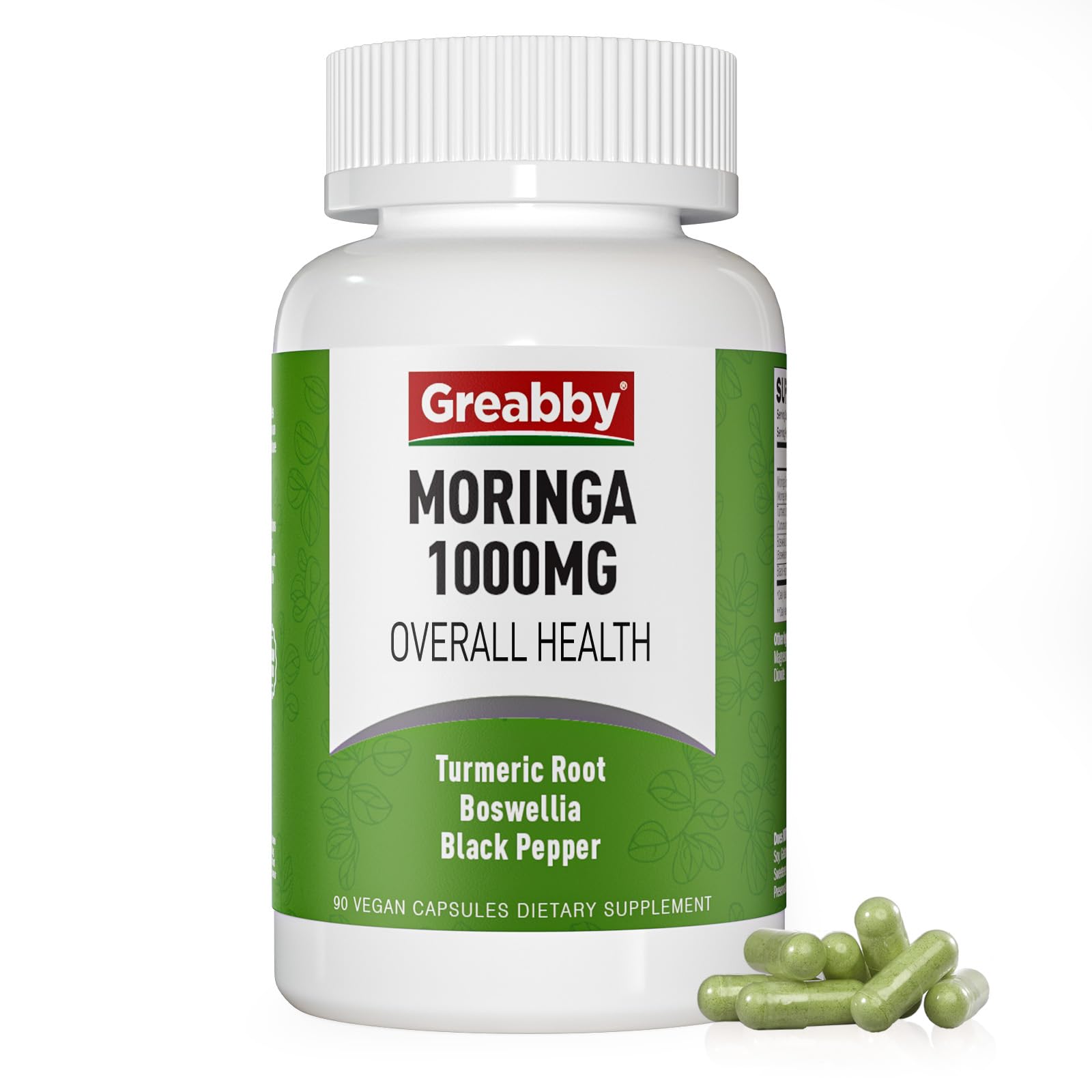 GREABBY Moringa Capsules with Turmeric & Boswellia, Immune Health Support, 90 Capsules