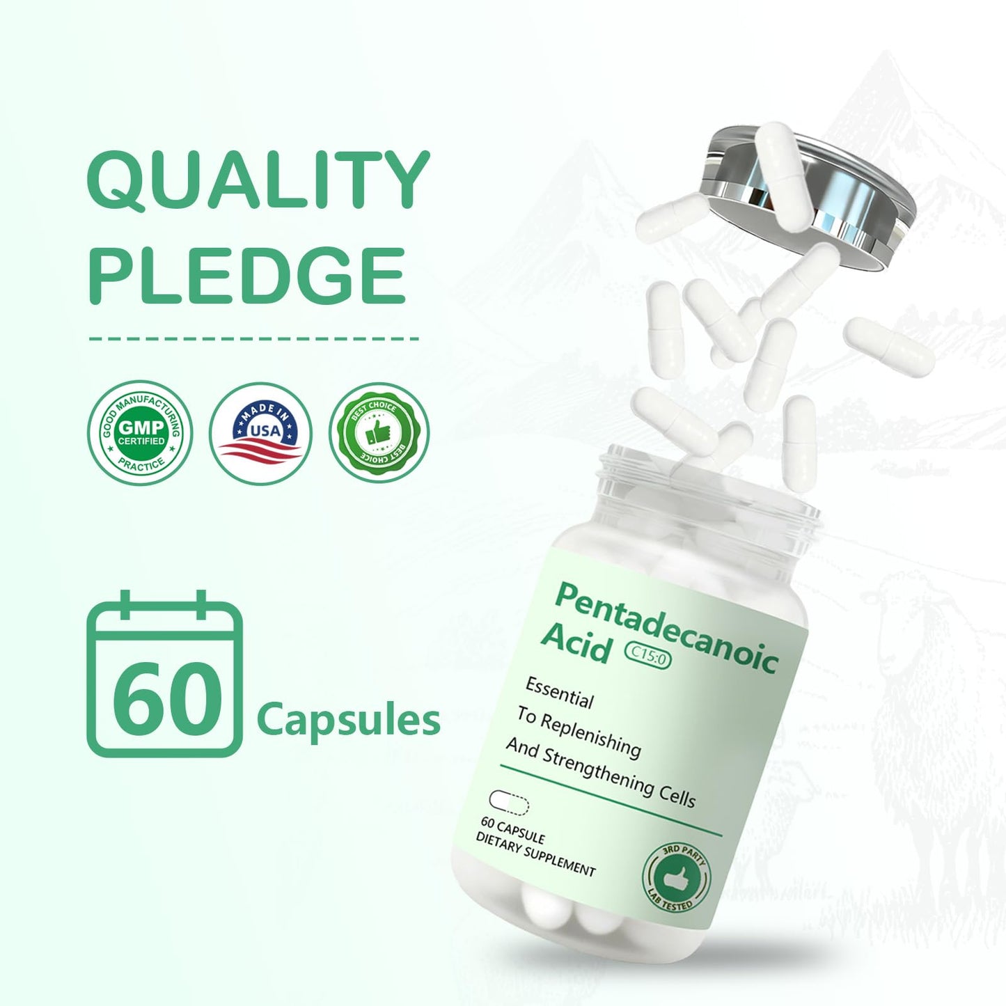 DNOUHN Pentadecanoic Acid C15:0 Supplements 300mg Sourced from High-Altitude Sheep Milk Capsules 60