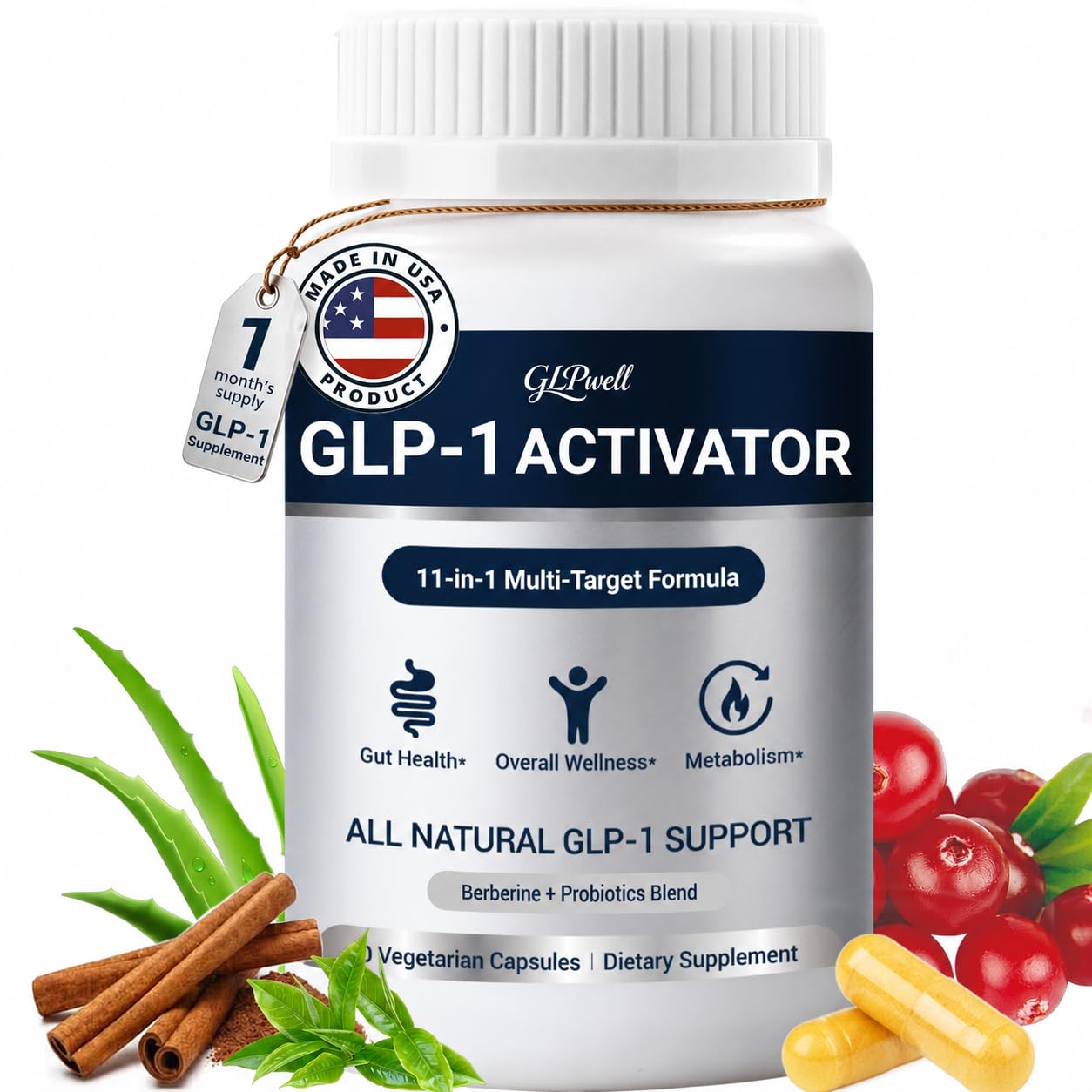 GLPwell GLP-1 Activate Supplement for Gut Health, Energy & Weight Loss, 60 Capsules