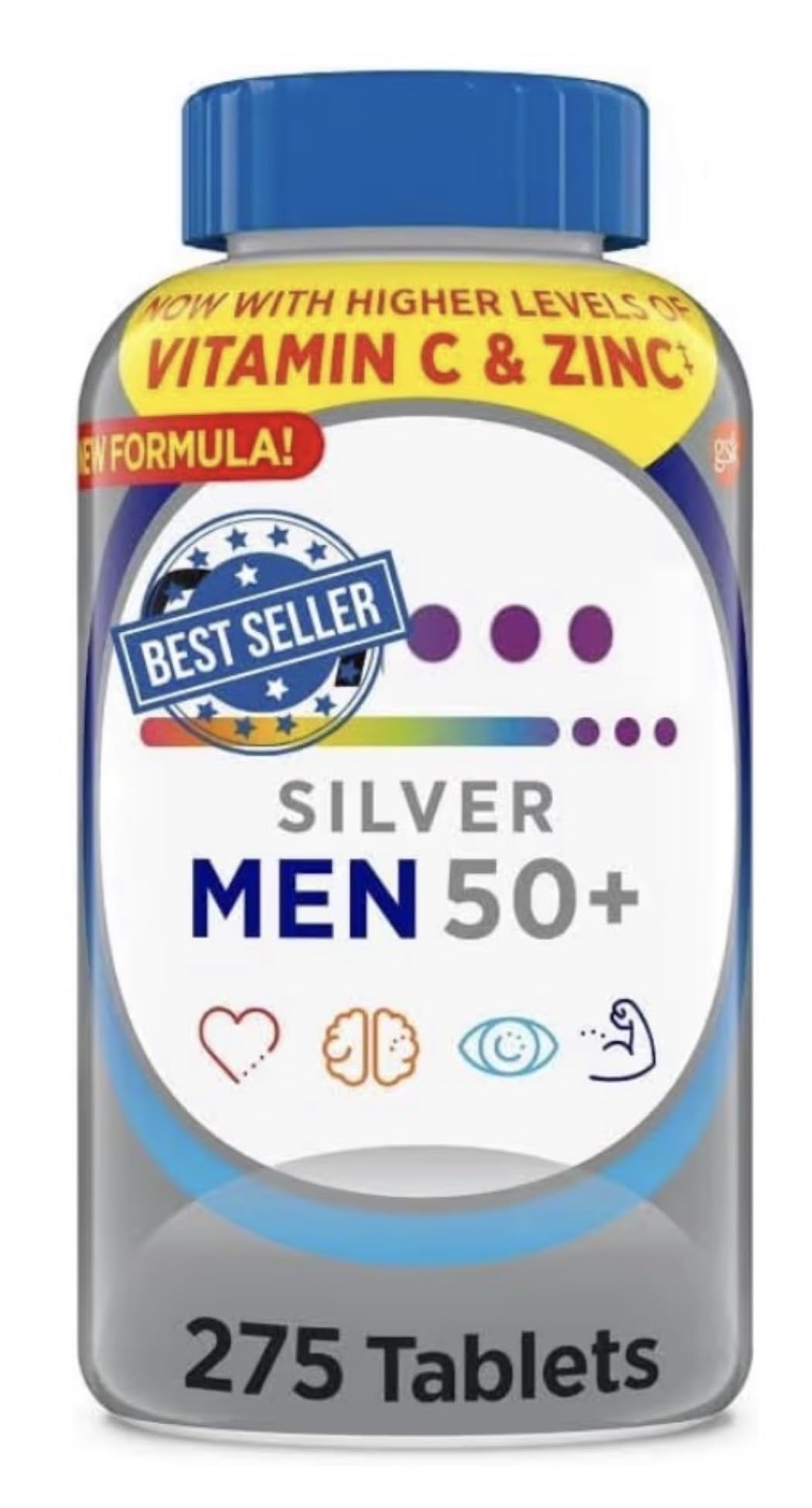 GOOFY TURTLE Silver Men 50+ Multivitamin Tablets, 275 Count