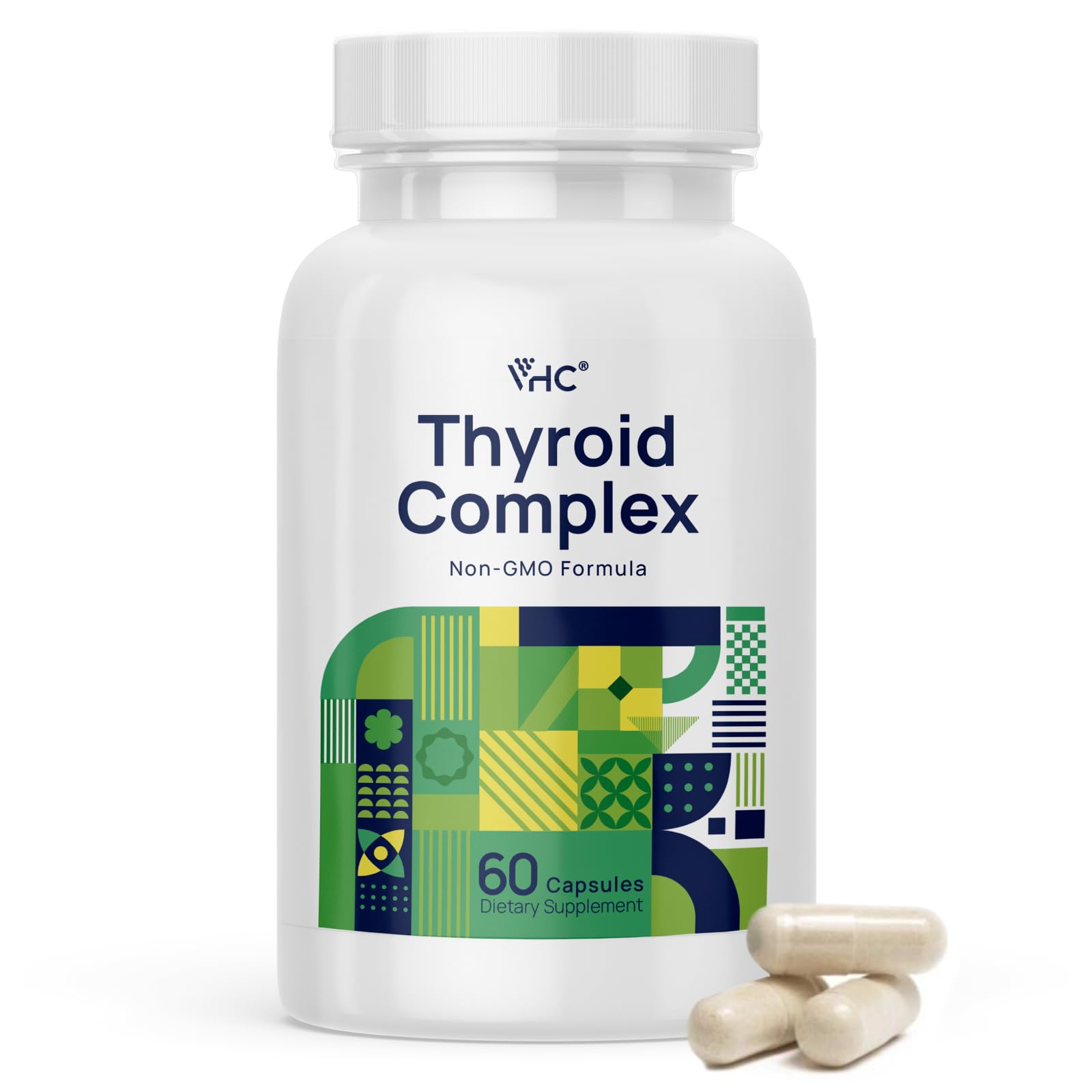 VHC Thyroid Support Supplement for Women & Men, Complex with Iodine, Selenium, B12, Zinc, Ashwagandha, Non-GMO, Capsule, 60 Count
